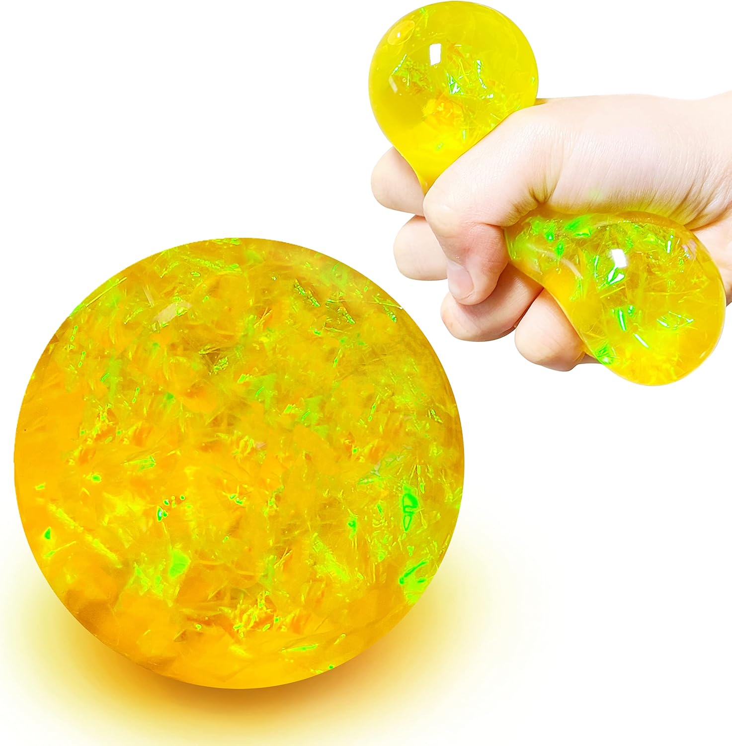 Yellow Glitter Stress Balls Fidget Toy, Squishy Balls for