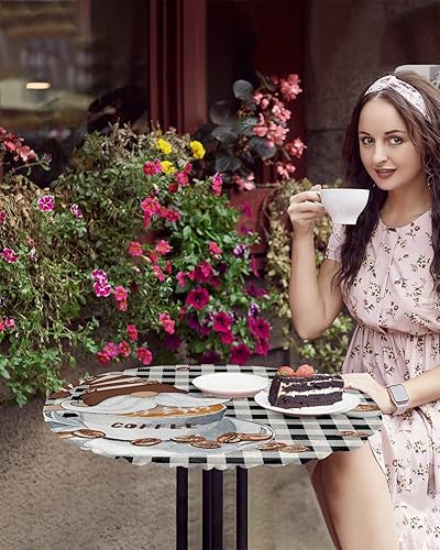 Miniatura 10 de Mantel redondo elástico de Navidad, mantel ajustable de invierno con diseño de muñeco de nieve, copo de nieve, bosque, para mesa redonda, a prueba