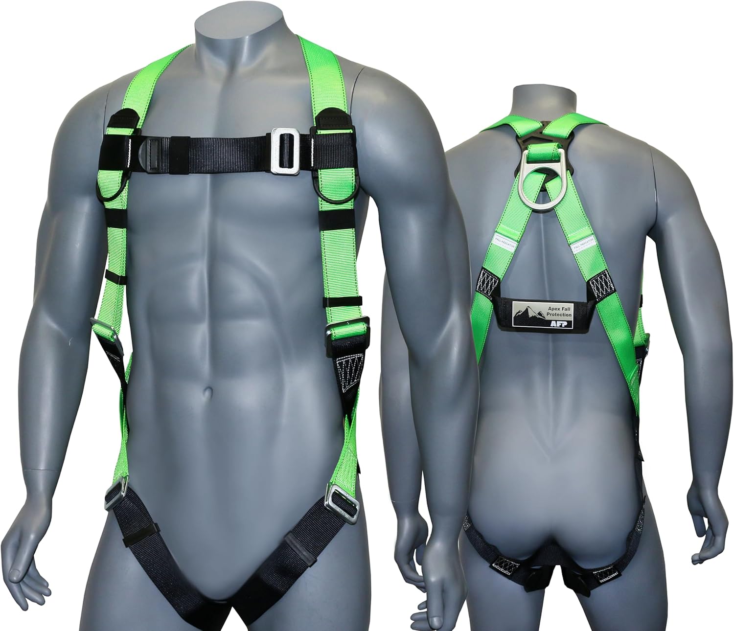 AFP Universal Full-Body Fall Protection Safety Harness with Dorsal D-Ring and Mating Buckle Legs | Roofer, Construction, Scaffolding PPE | High-Visibility Green [OSHA/ANSI Compliant]