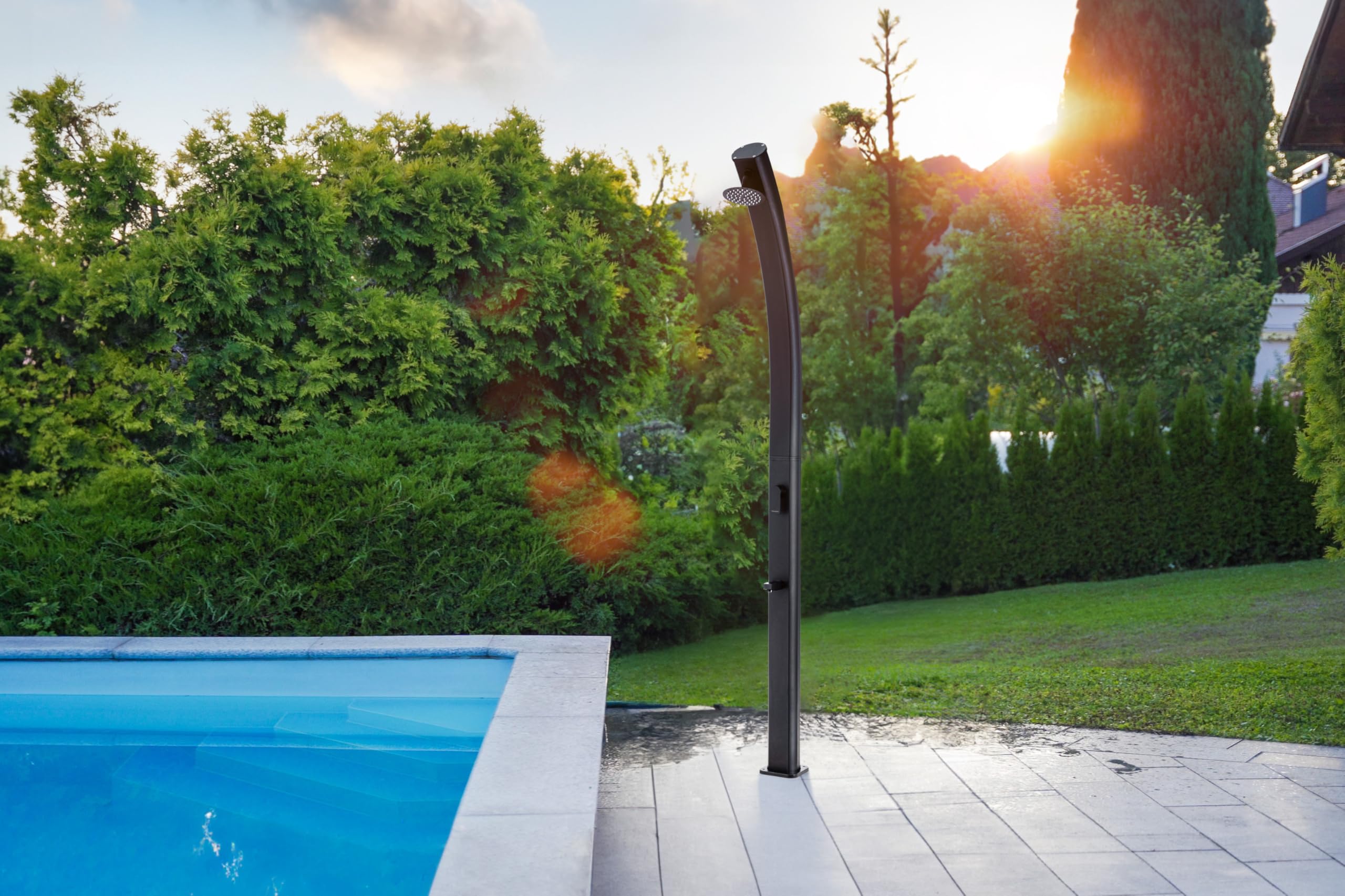 STEINBACH Douche Solaire compacte - 049097Y - Douche de Jardin Peu encombrante avec réservoir en Aluminium de 25 L et pommeau de Douche réglable - 221,4 cm de Haut