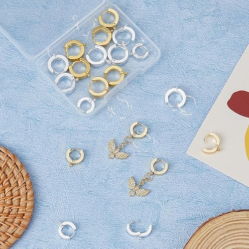 Miniatura 9 de DICOSMETIC 24 piezas de 2 estilos de acero inoxidable Huggie Hoop Leverback pendientes hallazgos redondos franceses con gancho abierto