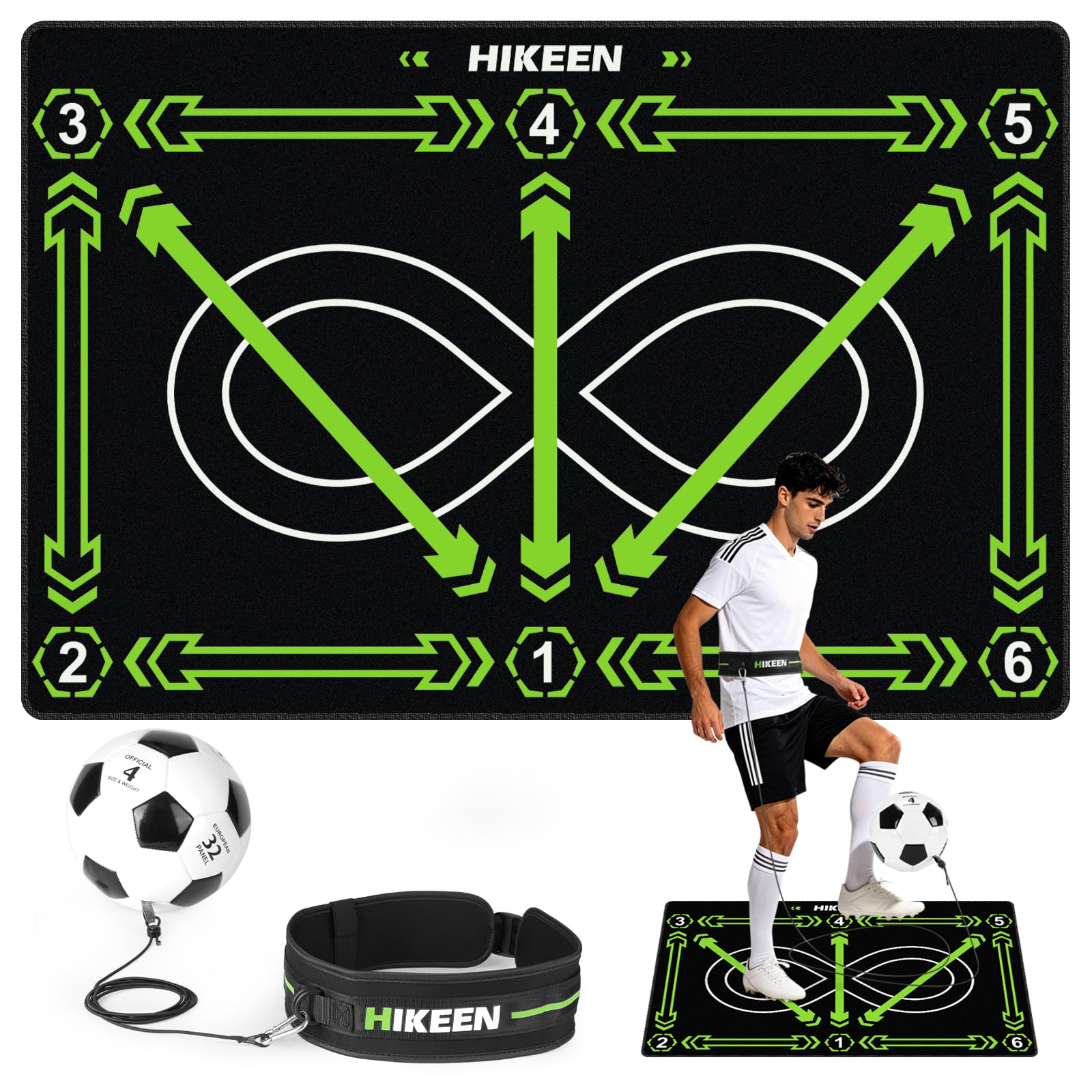 Hikeen Cinturón Entrenamiento Fútbol Ajustable (Incluye Balón): Kit Entrenamiento Futbol con Pelota con Cuerda para Entrenamiento Futbol, Accesorios Futbol para Juegos de Futbol