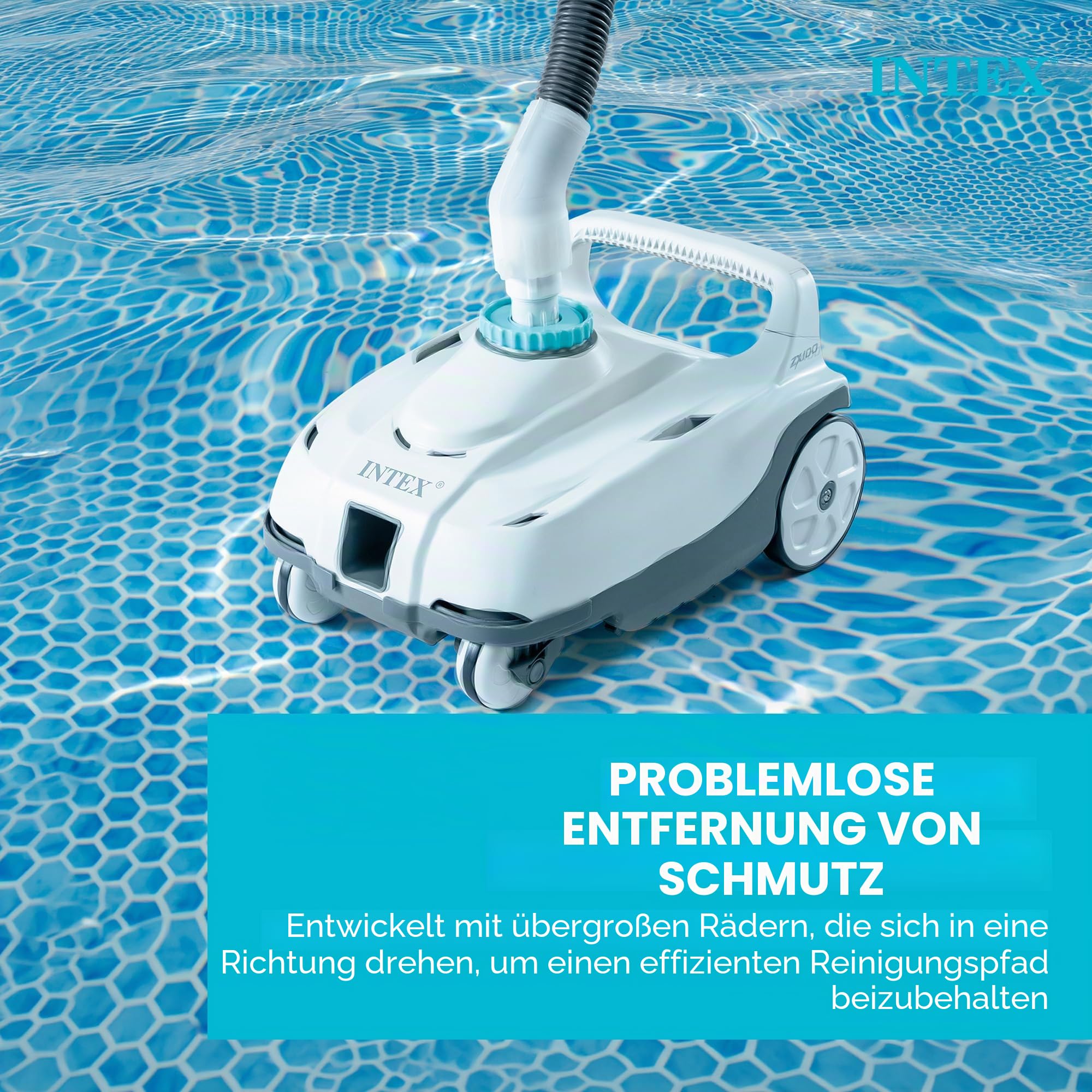 INTEX 28006E ZX100 Druckseite oberirdischer automatischer Poolreiniger: für größere Pools - reinigt den Poolboden - entfernt Schmutz - Abnehmbare Filterwanne - 6,4 m langer verwicklungsfreier Schlauch