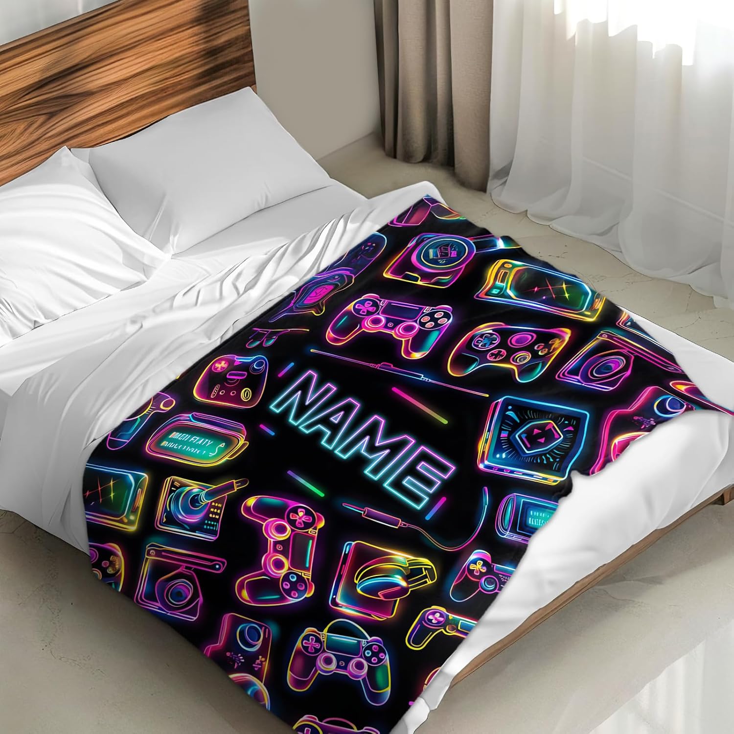 Custom Gamer Throw Blanket - 80x60 Inches Twin Size Blankets for Boys, Men - Soft Lightweight Funny Throws Gifts for Boyfriend, Dad - Accessories Gift Ideas for Home, Bedroom, Living Room Decor
