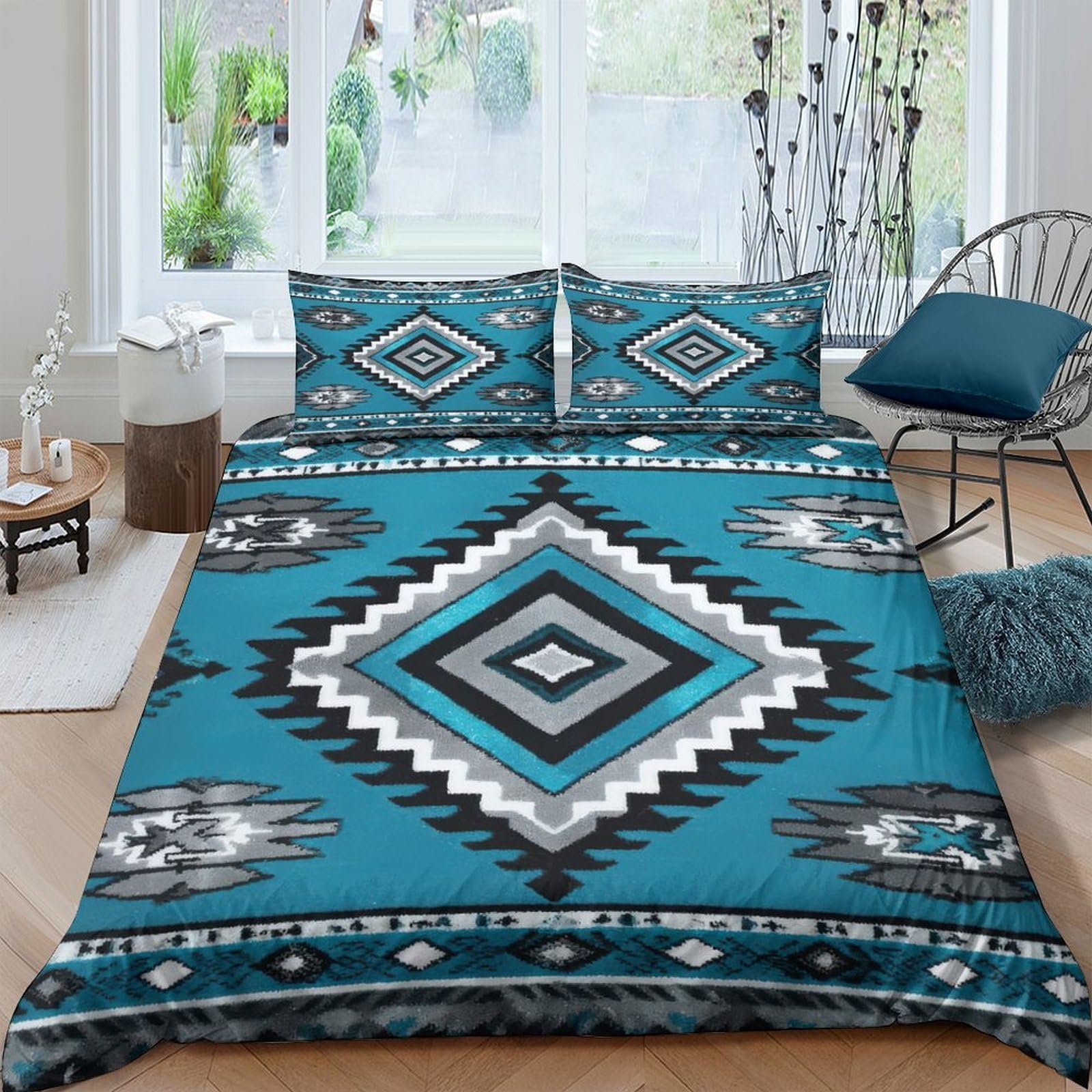 Ctjqhvkz Style-6 3D Printed Aztec Turquoise Fitted Sheet Microfiber Soft Breathable Geometric Ethnic Mattress Cover For Bedroom Decor Single（135X200cm）