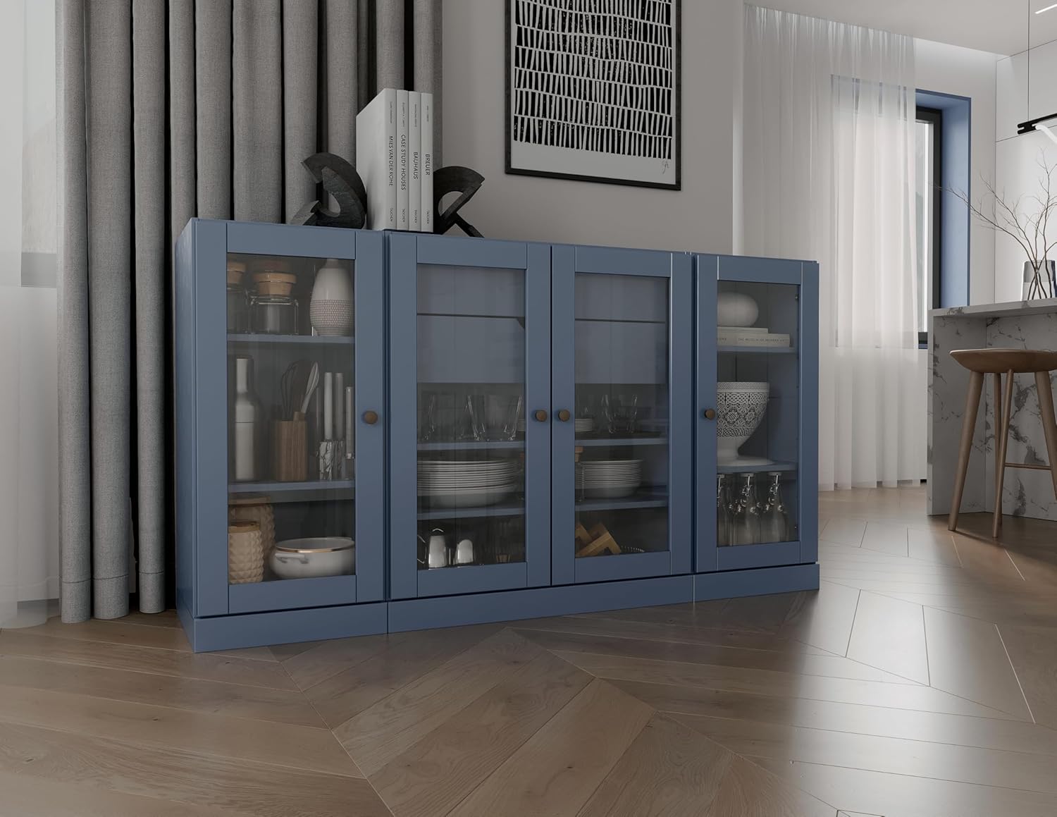 Palace Imports 100% Solid Wood 65"" Sideboard with Clear Glass Doors, 2-Drawers and Adjustable Shelves
