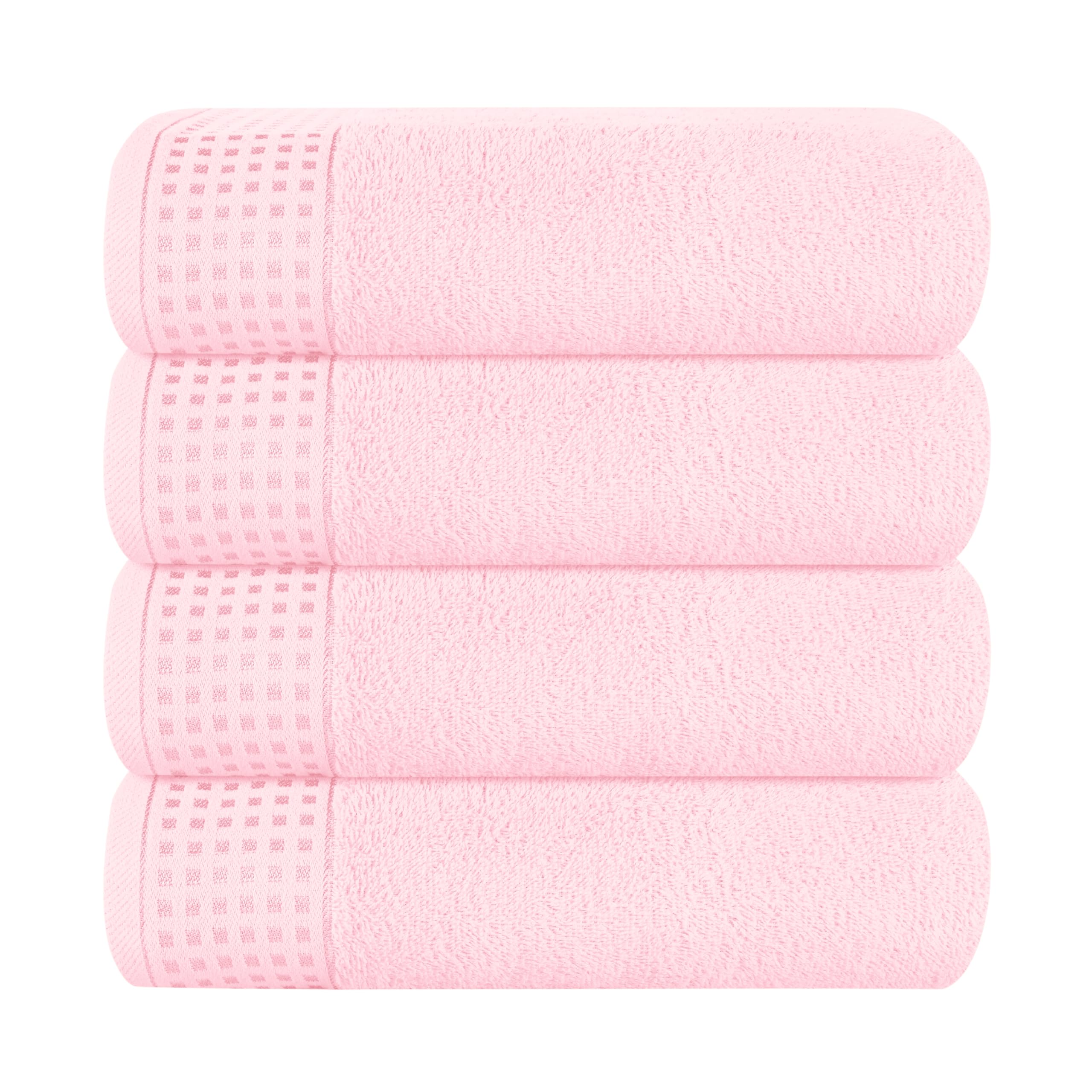 GLAMBURG Ultra Soft 4 Pack Oversized Bath Towel Set 27x54 inches, 100% Cotton Bath Towels, Highly Absorbant Compact Quickdry &amp; Lightweight Towel, Ideal for Gym Travel Camp Pool - Pink