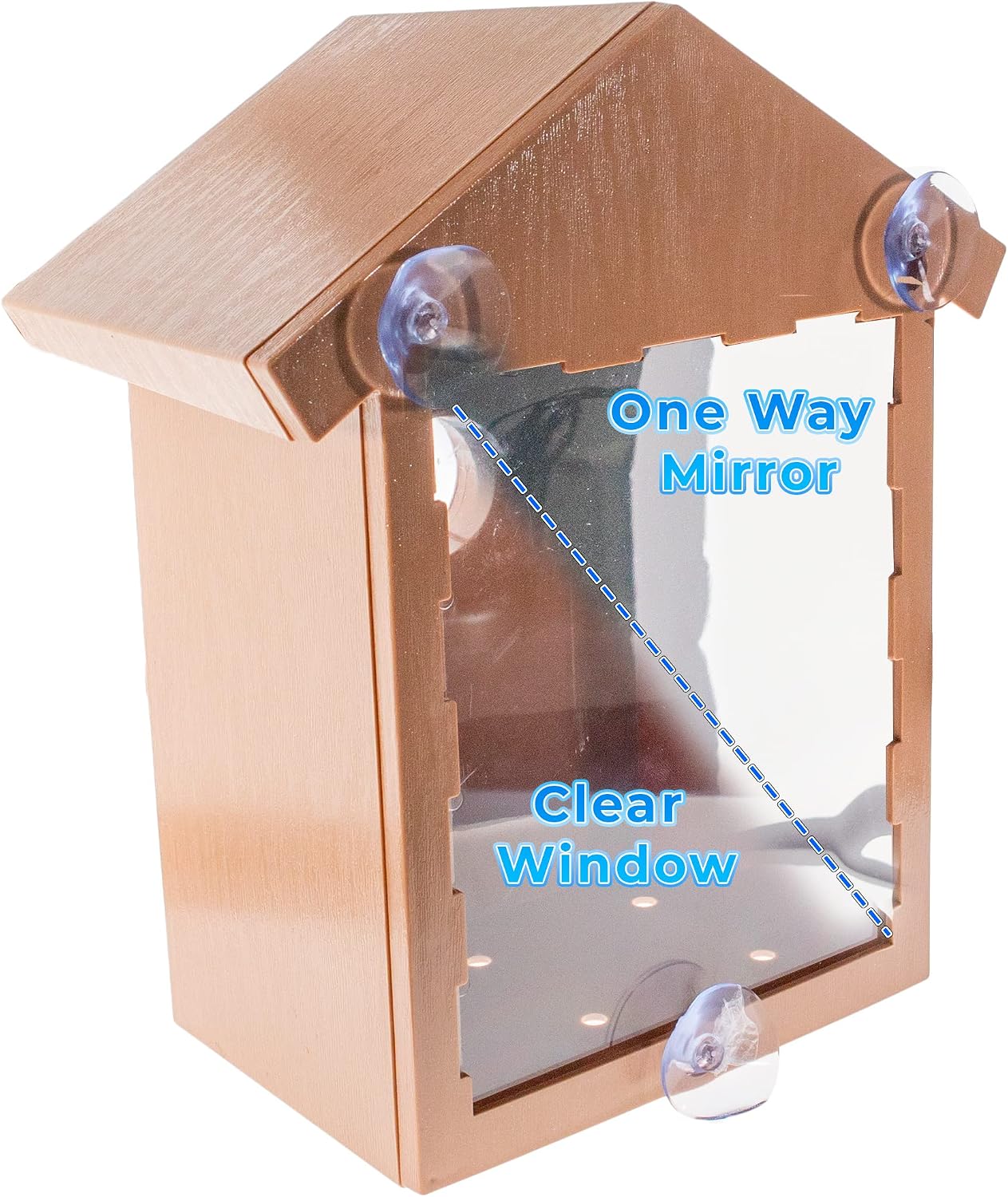 See Through One Way Mirrored Bird House - Suction Cup Window Mounted Bird Nesting Box