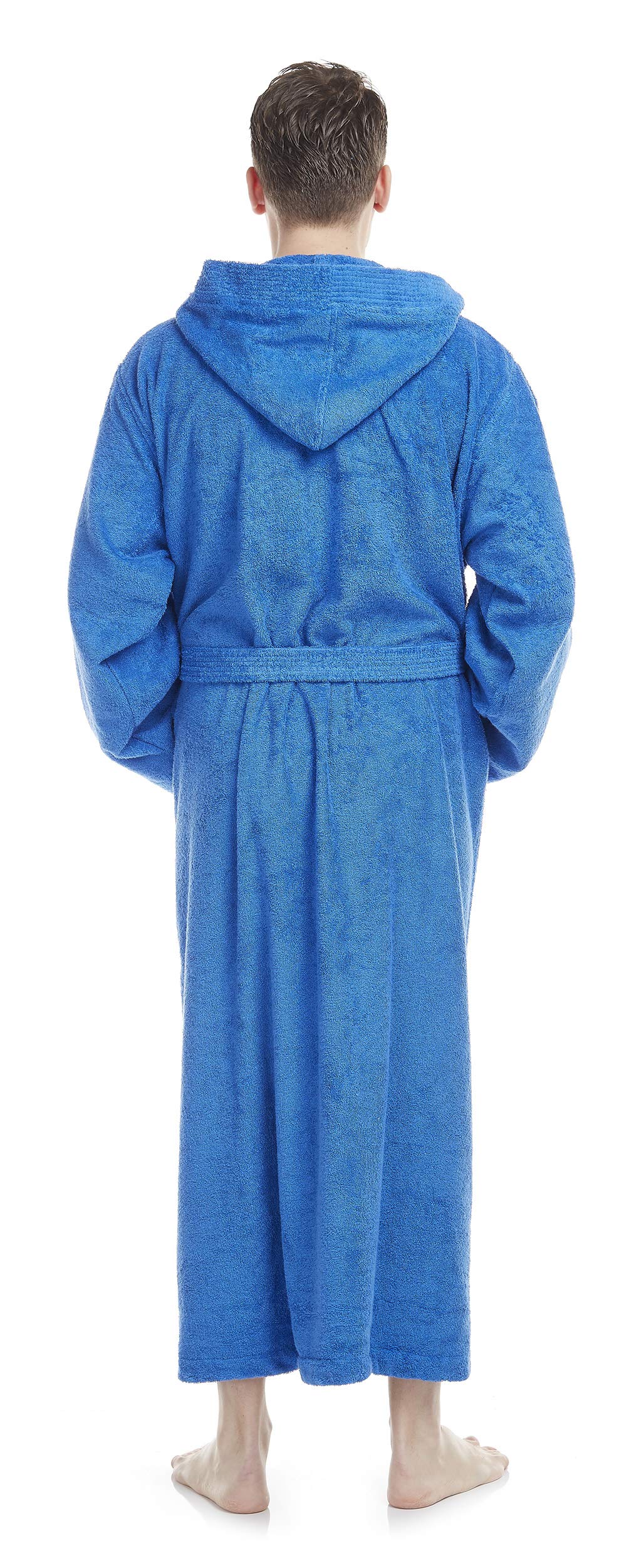 Męski szlafrok z kapturem, długość do łydek, Królewski błękit, Bardzo wysoki, XXL-3XL
