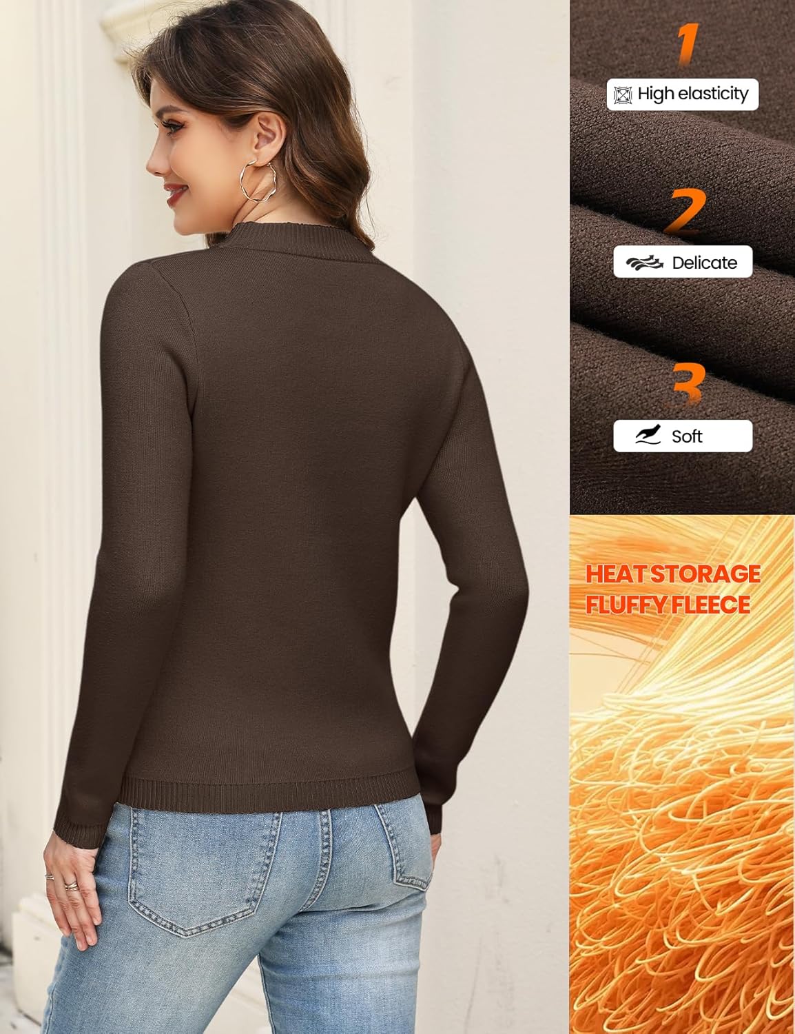 Arssm Womens Fleece Sweaters Sherpa Lined Sweater Thermal Warm Long Sleeve Shirt Mock Neck Pullover Tops