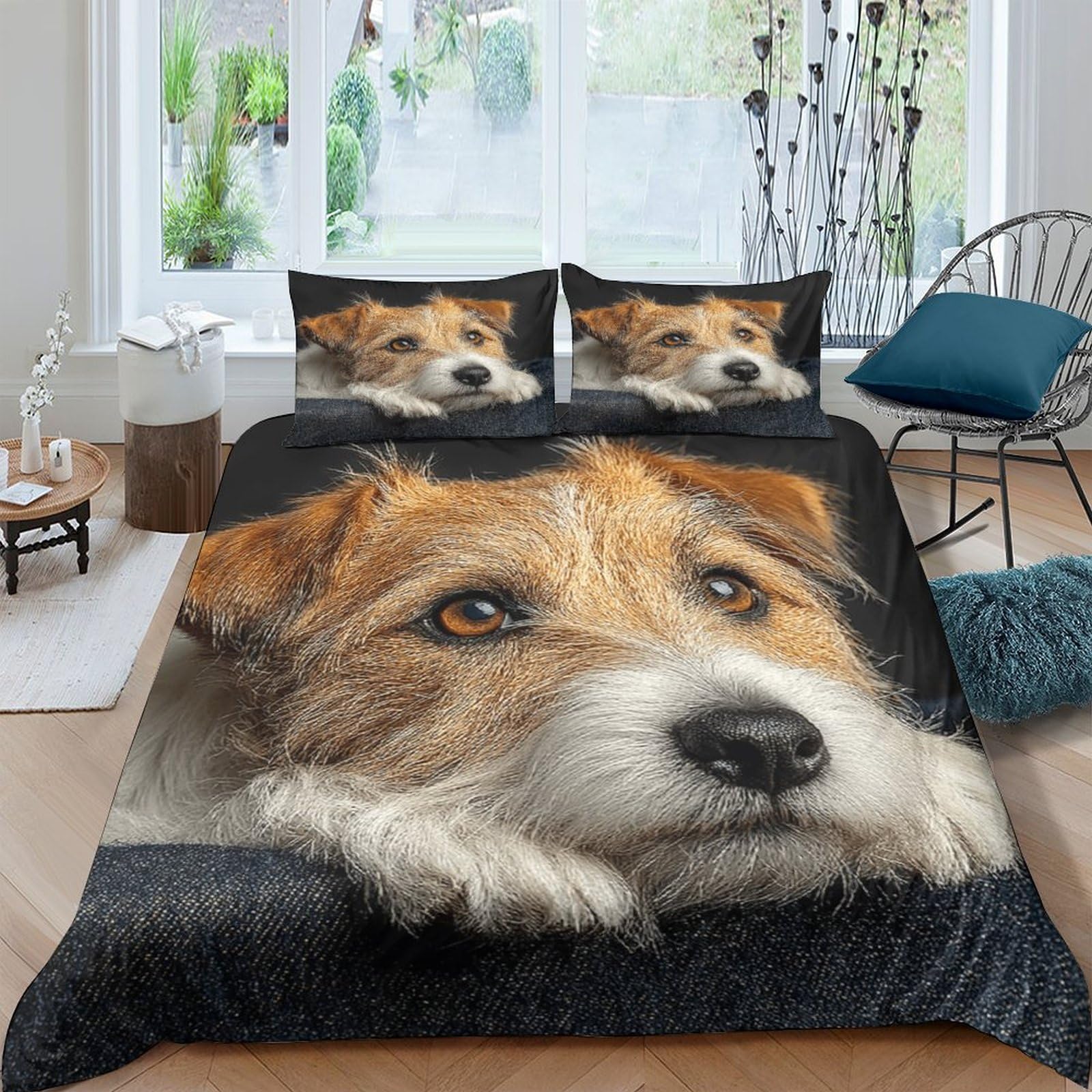 Ctjqhvkz Style-5 3D Printed Dog Face Fitted Sheet Microfiber Brown White Pet Portrait Bed Sheet Non-Slip Easy Care For Bedroom Guest Room Decor Single（135X200cm）