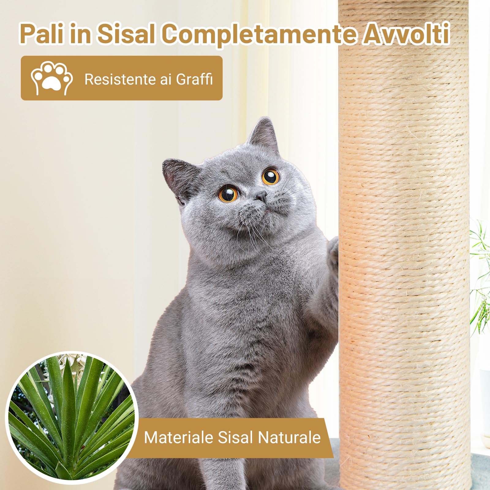 GYMAX Albero per Gatti, 50 x 40 x 113 cm, Piattaforme per Salti, Posatoio Superiore, Capsula Spaziale, Torre con Tiragraffi, Giocattolo Sospeso con Campanella per Gatti Adulti e Gattini