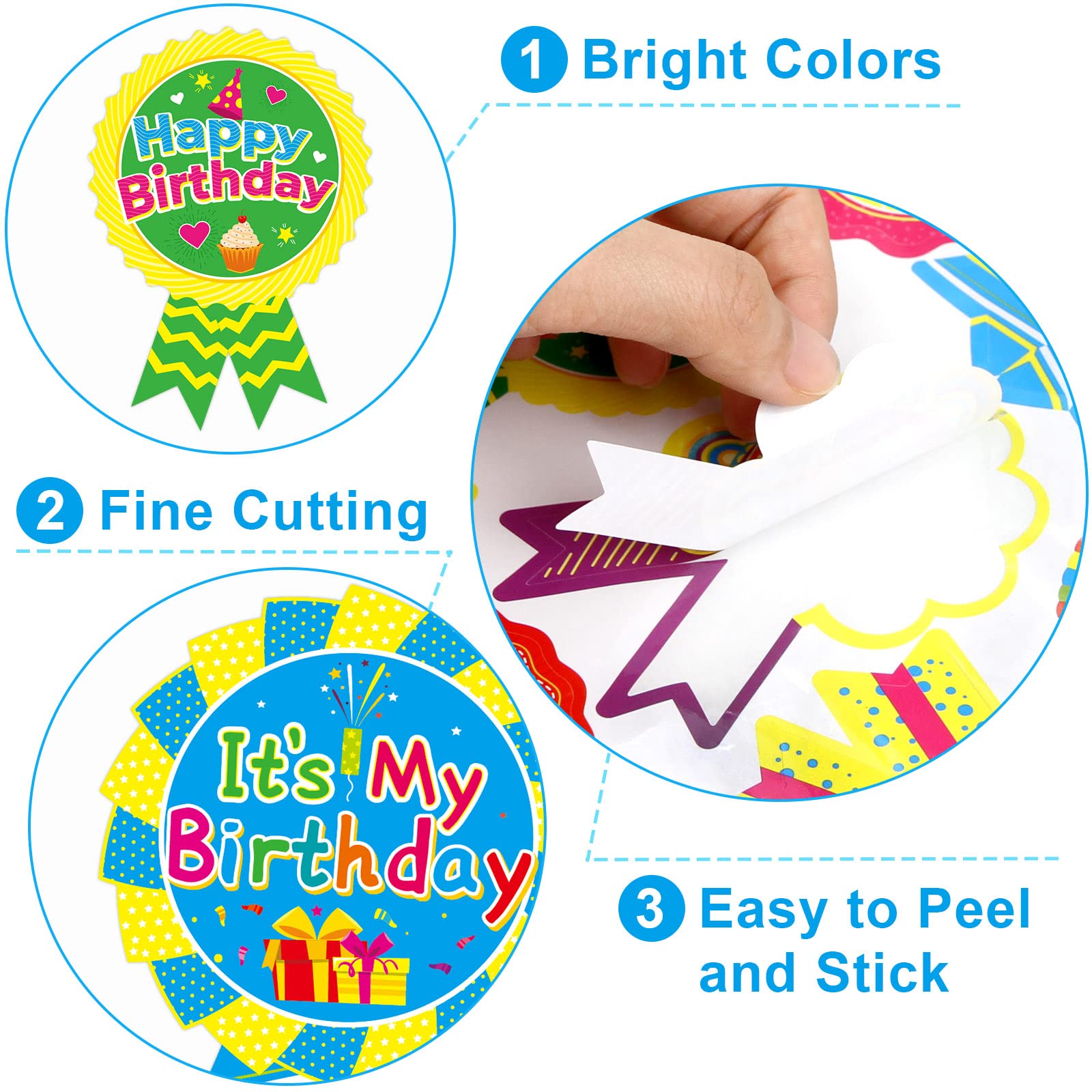Calcomanías de insignia de feliz cumpleaños para niños, calcomanías de cumpleaños para el hogar, aula, decoración de fiesta, 204 piezas