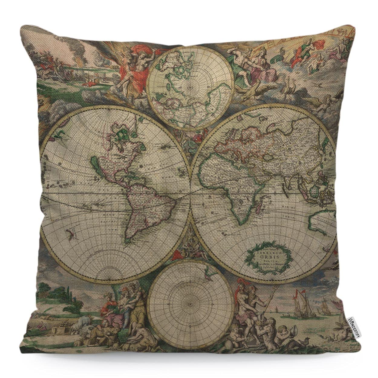 WONDERTIFY World Map Cushion Cover Interesting Scene Decorative Throw Pillow Covers, Sofa Pillow Case Colorful 45X45 Cm