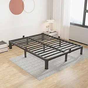 ROIL 7 inch King Size Bed Frame Metal Platform No Box Spring Needed with Round Corner Legs Mattress Stoppers Retainers 3500LBS Heavy Duty Steel Slats Noise-Free Easy Assembly