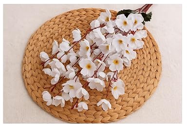 SPHINX Artificial Cherry Blossom Flower Bunches for Vase,Silk Flowers for Home Decoration, Office Décor, Wedding Centerpieces, Party Decor, DIY Crafts, 56cm Tall, 7 Forks Per Bunch- (2, white)