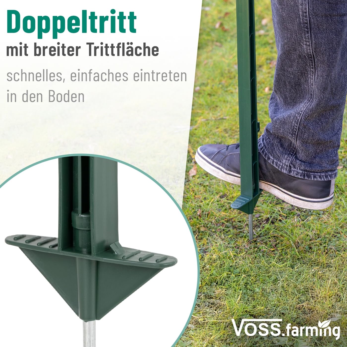 VOSS.farming 20x Kunststoffpfähle 125cm 12 Ösen grün Weidezaunpfahl glasfaserverstärkt Doppeltritt