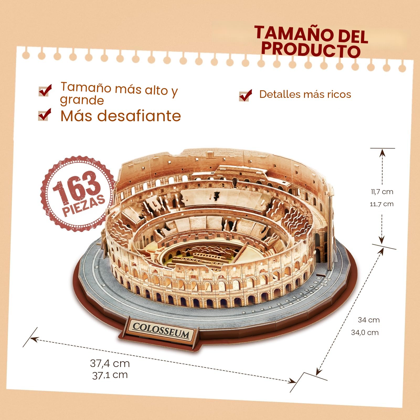CubicFun Puzzle 3D Coliseo Roma - Italia Maquetas de Edificio Kits de Construcción Souvenir Regalo para Adultos Niños, 163 Piezas