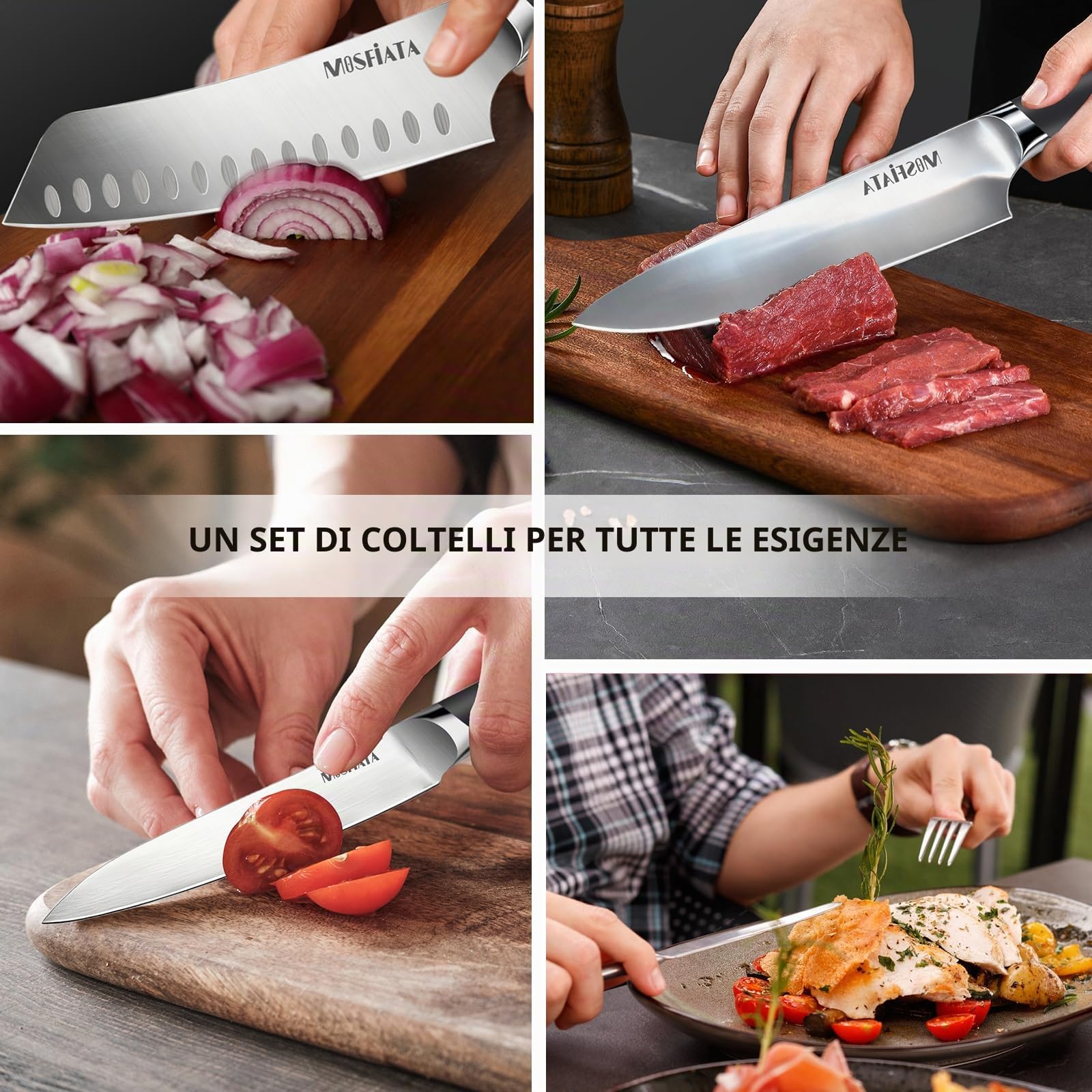MOSFiATA Set Coltelli da Cucina Professionali con Forbici da Cucina, Affilacoltelli, Fodero e Custodia 19 Pezzi