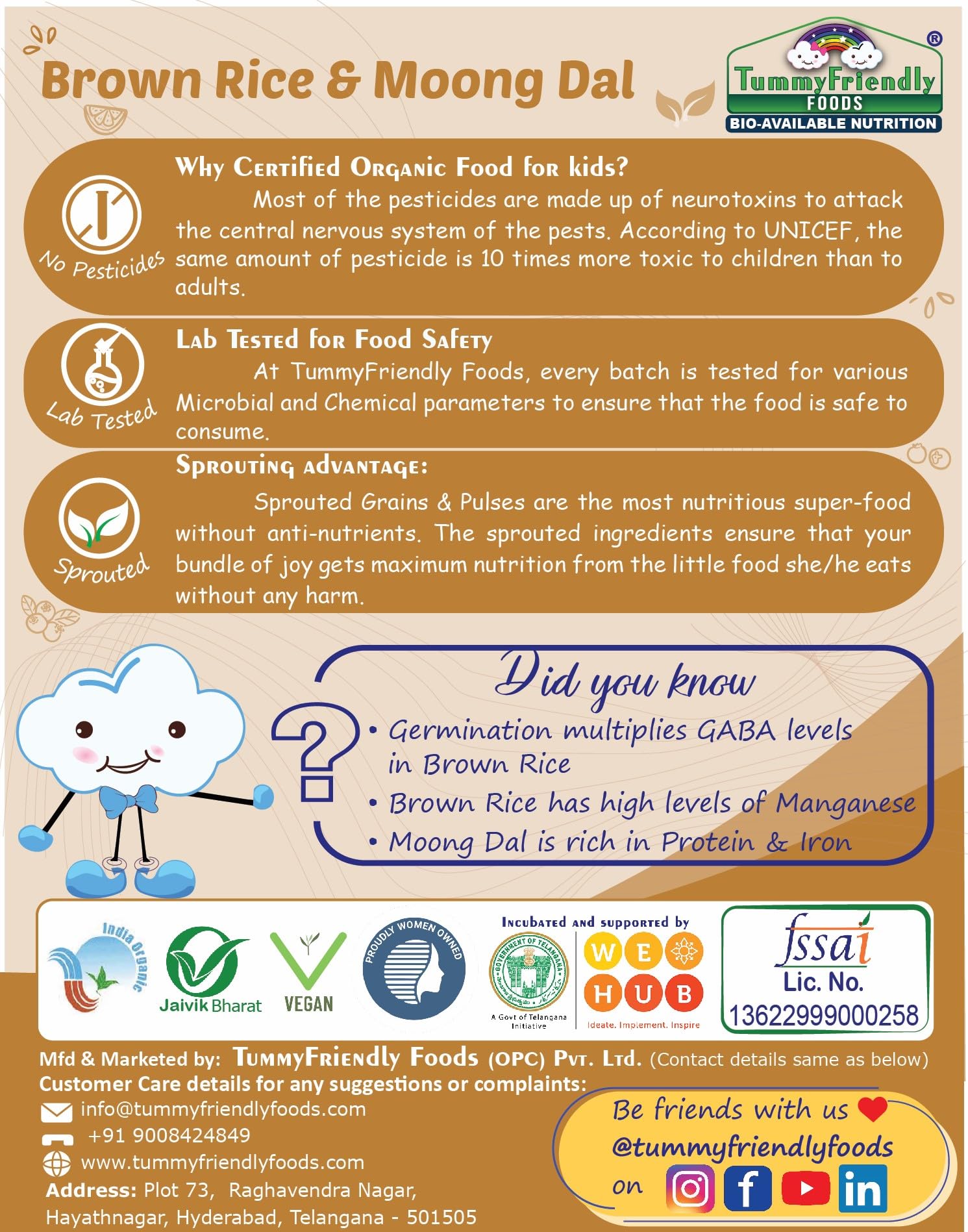 TummyFriendly Foods 100% Organic Sprouted Brown Rice, Moong Dal Porridge Mix | Made of 100% Organic Brown Rice Powder For Little Ones | Excellent Weight Gain Food | No Sugar, No Salt, No Milk, No Chemicals, No Pesticides & No GMO | Maximum Possible Nutrition From Real Food | Available in Trial Baby Packs too | 9 Month Shelf Life | 200g - Image 4 thumbnail