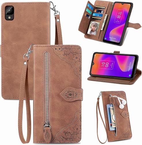 Furiet Compatible with TCL 30Z/30 LE T602DL Wallet Case Wrist Strap Lanyard and 