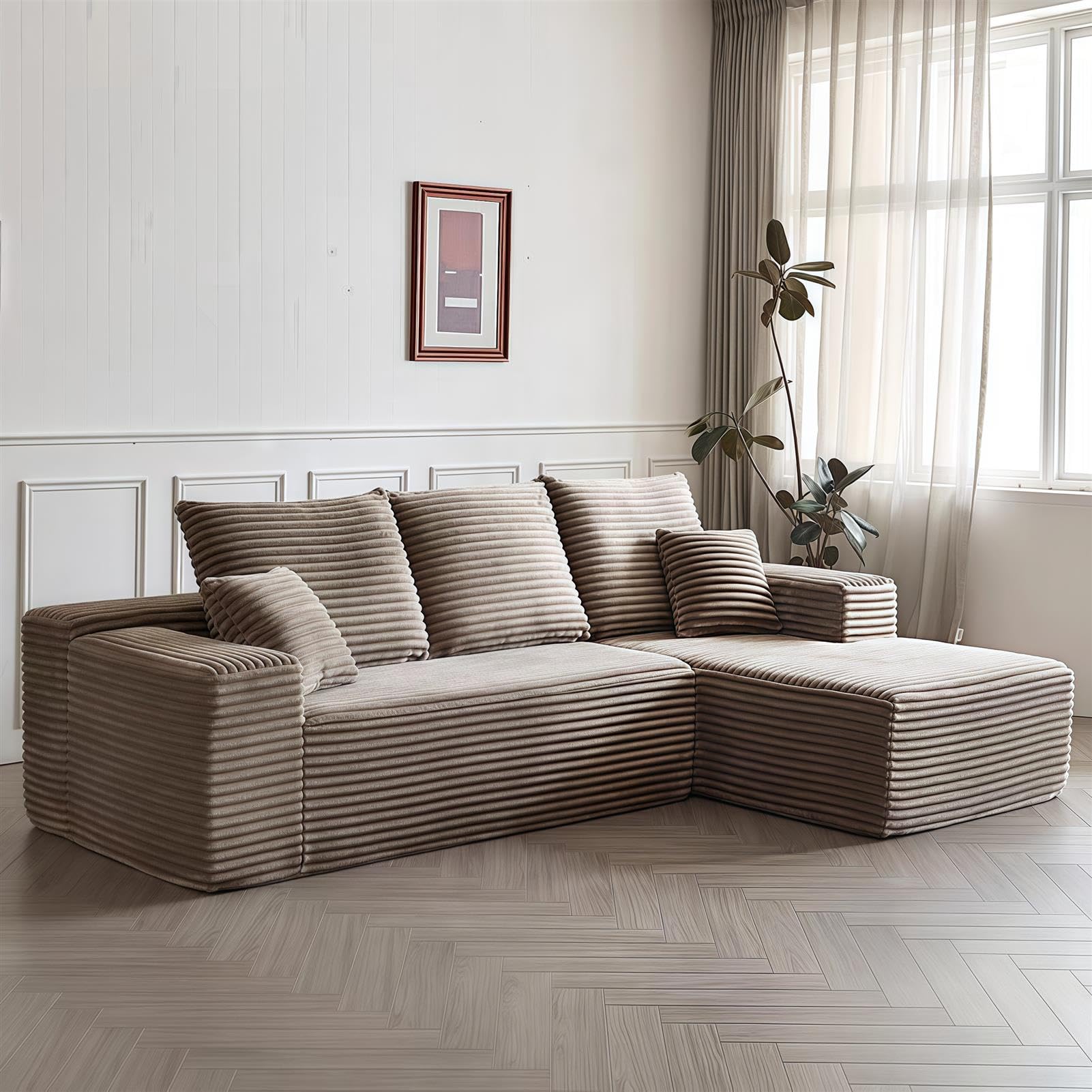 Divano Componibile Modulare a L con Chaise Longue, Morbido Tessuto in Velluto Coste con Seduta Profonda, Divani Componibili in Memory Foam per Soggiorno, Camera Letto