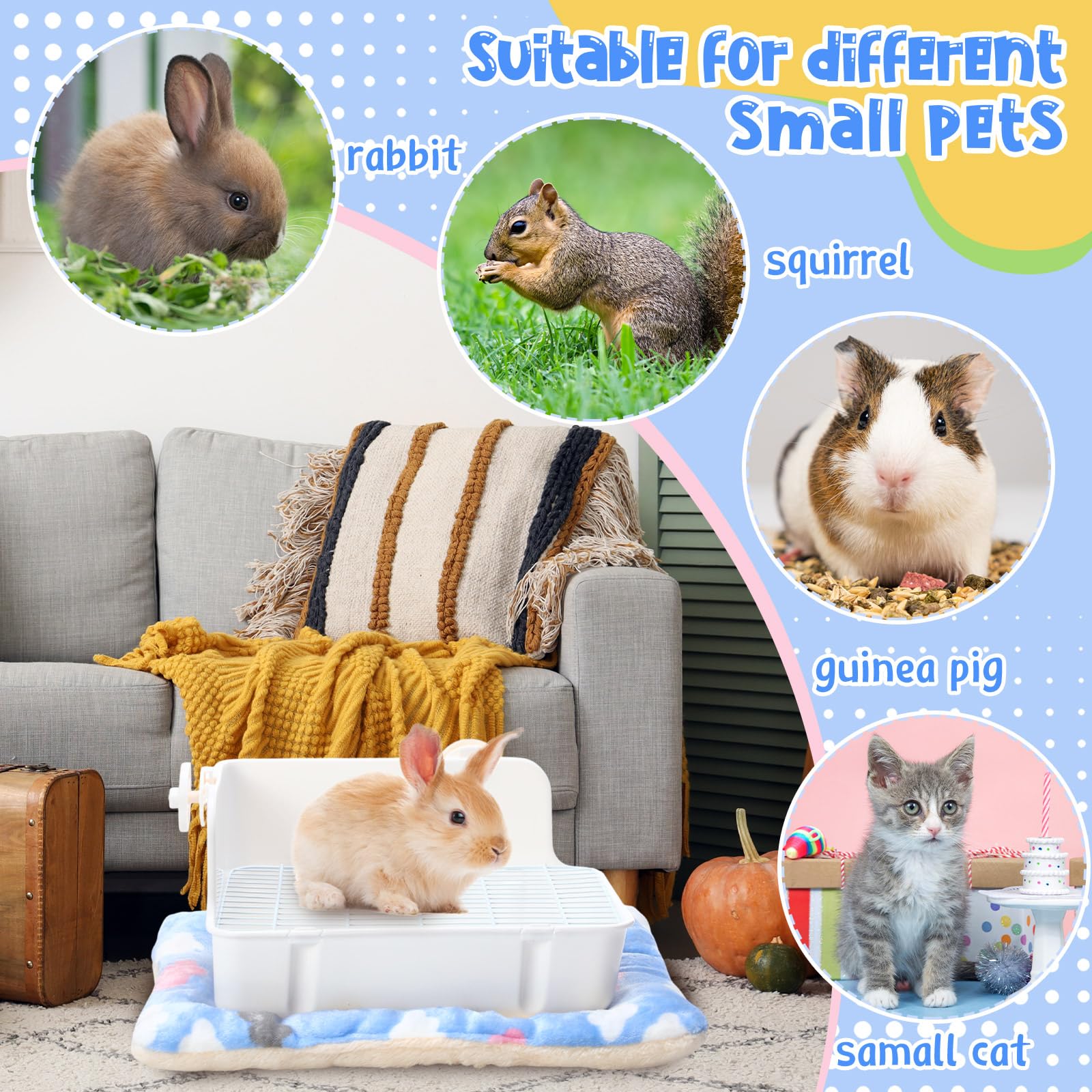 Kit iniziale per lettiera per conigli, 20 pezzi, kit per la toelettatura degli animali domestici con ciotole appese e bottiglia d'acqua per piccoli animali, coperta in flanella con set di