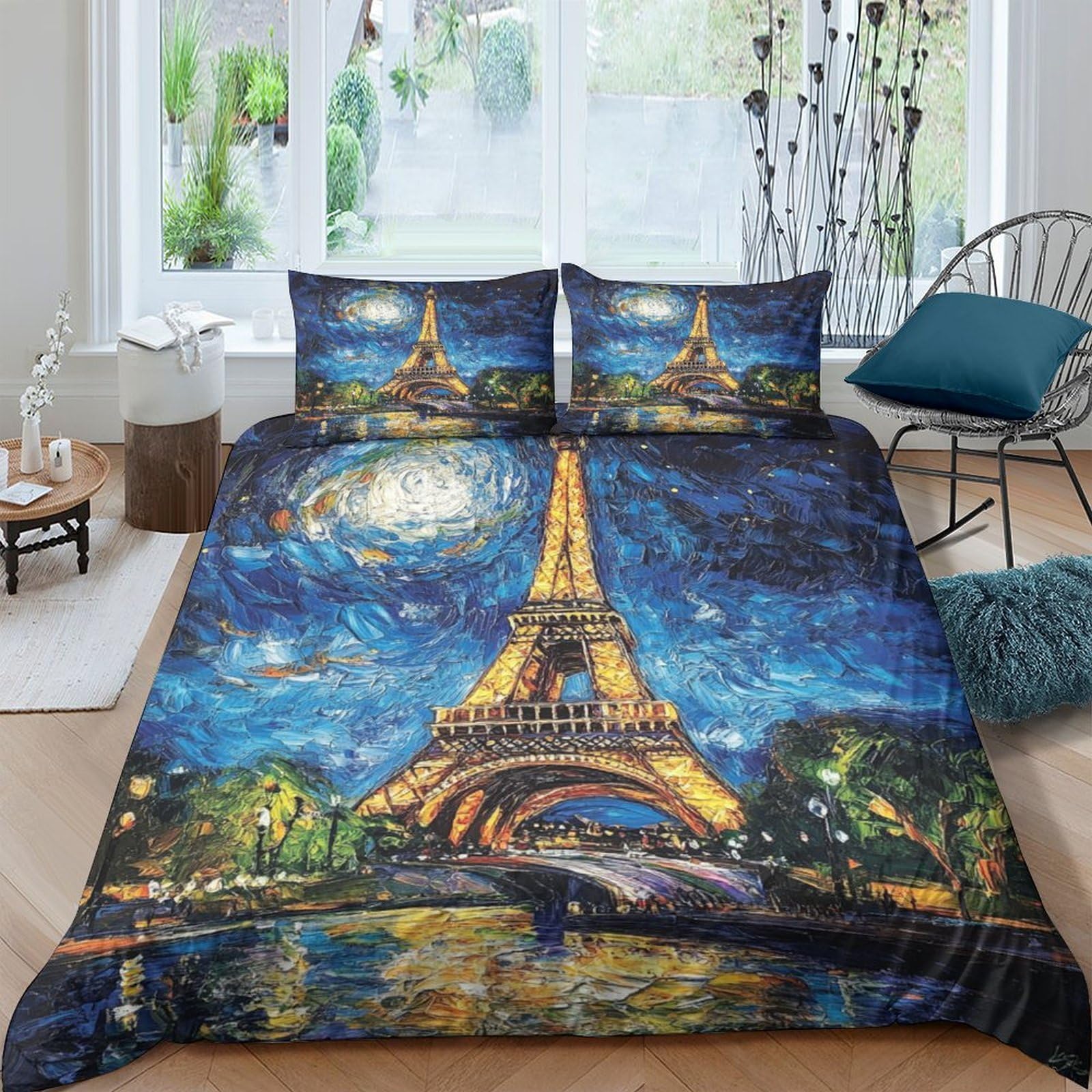 Housse de couette 3D Tour Eiffel en microfibre douce avec zip invisible