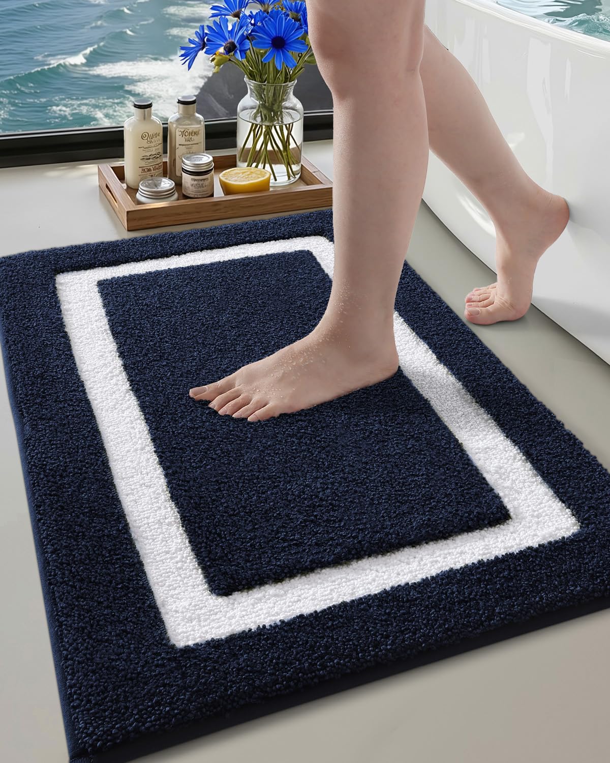 Color Geometry Bathroom Rugs Water Absorbent and Quick Dry Microfiber Bath Rugs-20x32 Non-Slip Machine Washable Extra Soft Plush