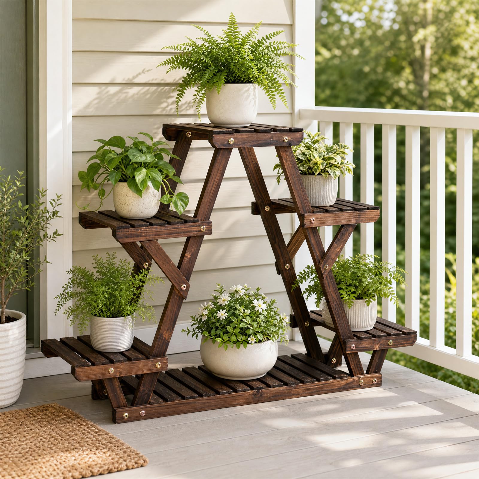 COSTWAY Étagère à Fleurs 4 Niveaux en Bois, Porte-Plantes