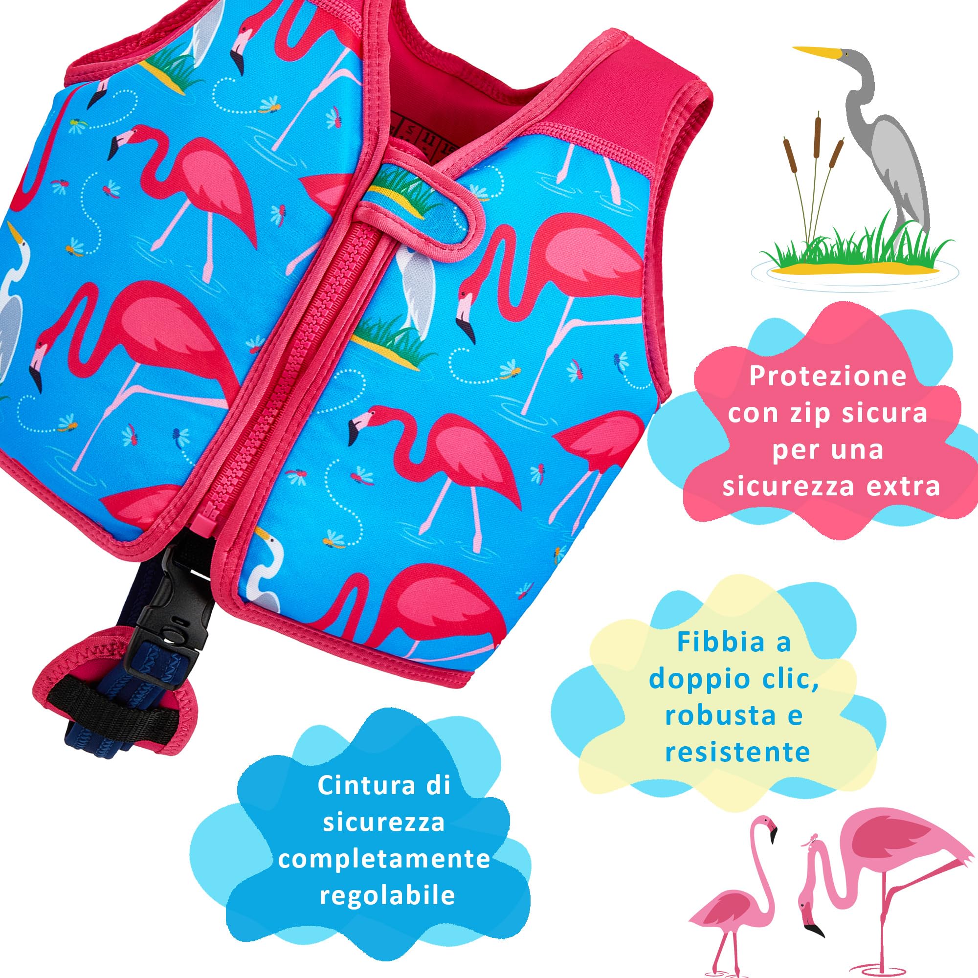 Go Swim Giubbotto Galleggiante - Include borsa da nuoto gratuita Giubbotto da nuoto per bambini con galleggiabilità fissa e cinturino di sicurezza