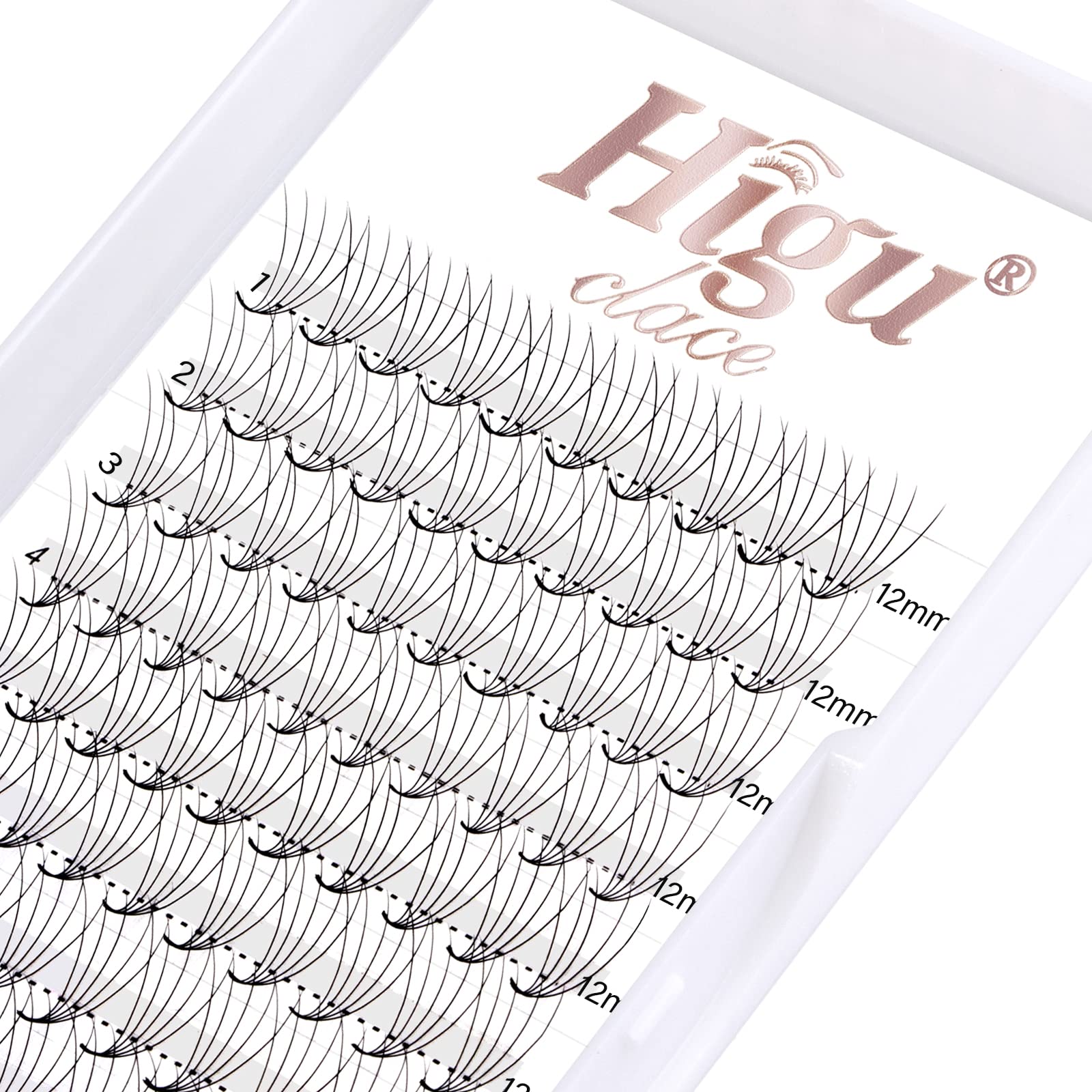 Higu Clace 5D 0.07 D Curl 12 Volume Eyelash Extensions - Pointed Base Middle Stem (5D 0.07 D 12), 5D 0.07 D 12mm