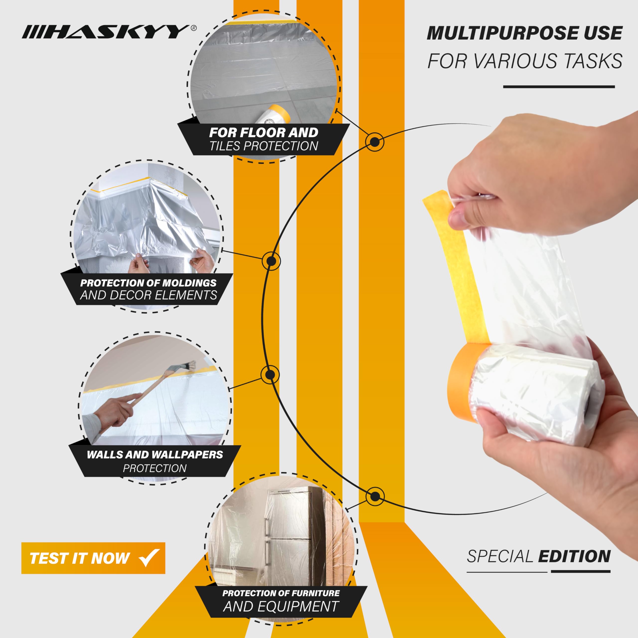 HASKYY Lot de 6 films de masquage pour peintre - 55 cm x 25 m - Ruban de masquage doré