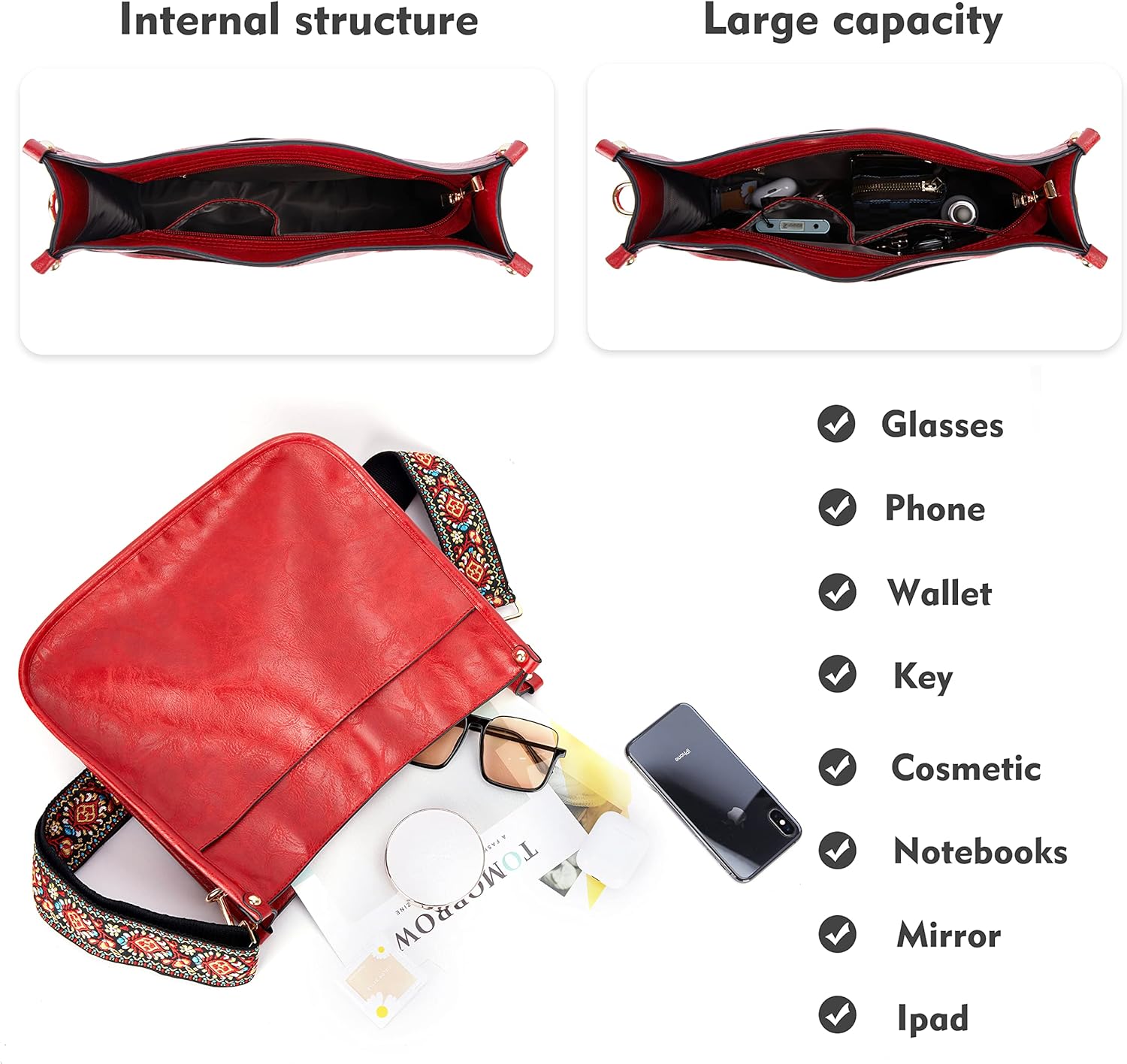 Crossbody Purses for Women Trendy - Vegan Leather Shoulder Bag Designer Hobo Handbags with 2 Wide Straps - Image 6