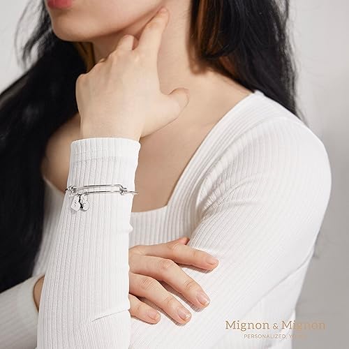 Miniatura 4 de MignonandMignon Pulseras personalizadas con nombre para mujer, hechas a mano, dije de corazón, brazalete con nombre grabado personalizado, regalo