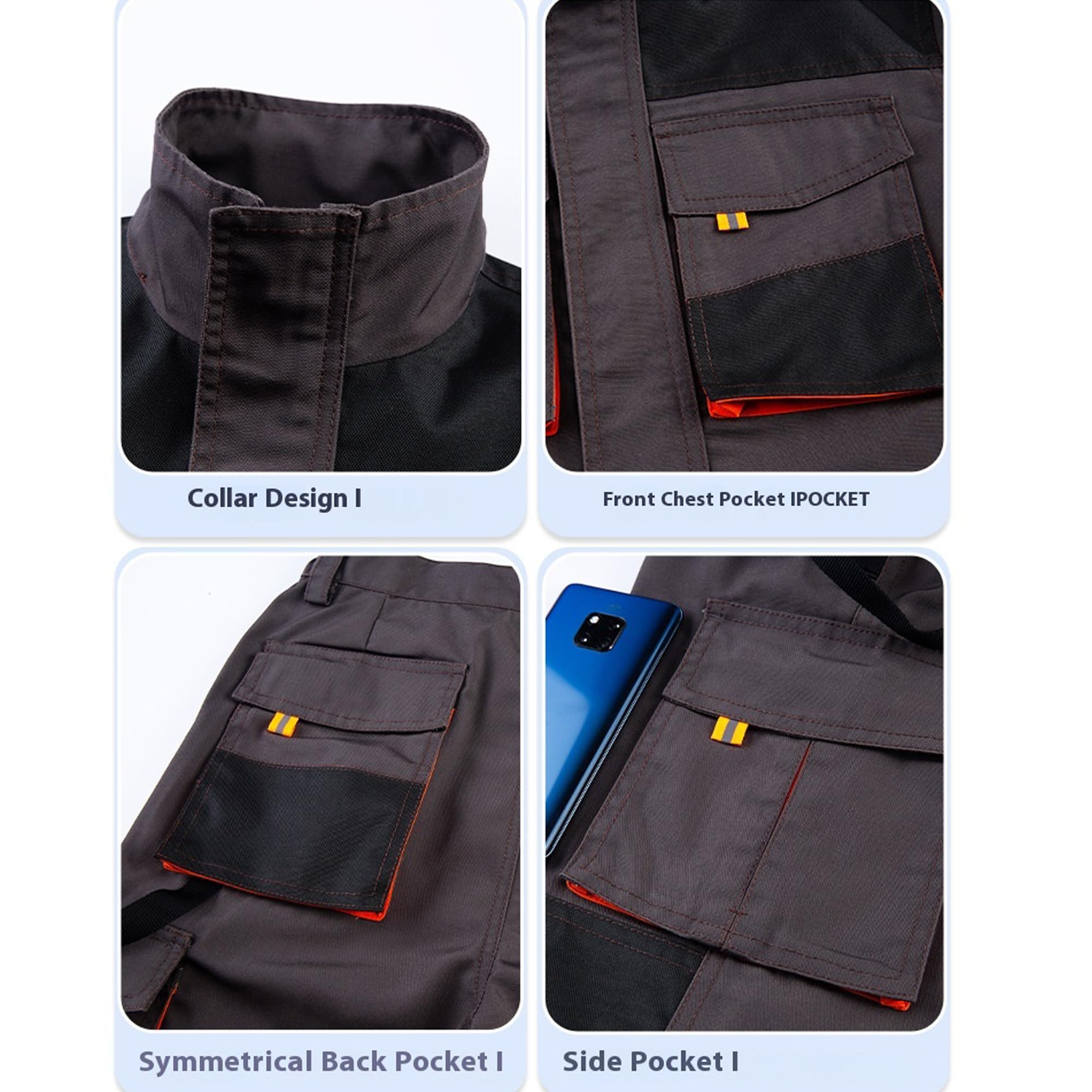 Legou Herren-Arbeitskleidungs-Set mit dreidimensionaler großer Tasche und mehreren Taschen, Oxford-Pudding-Autoreparatur, Reparatur, Arbeitsschutzkleidung