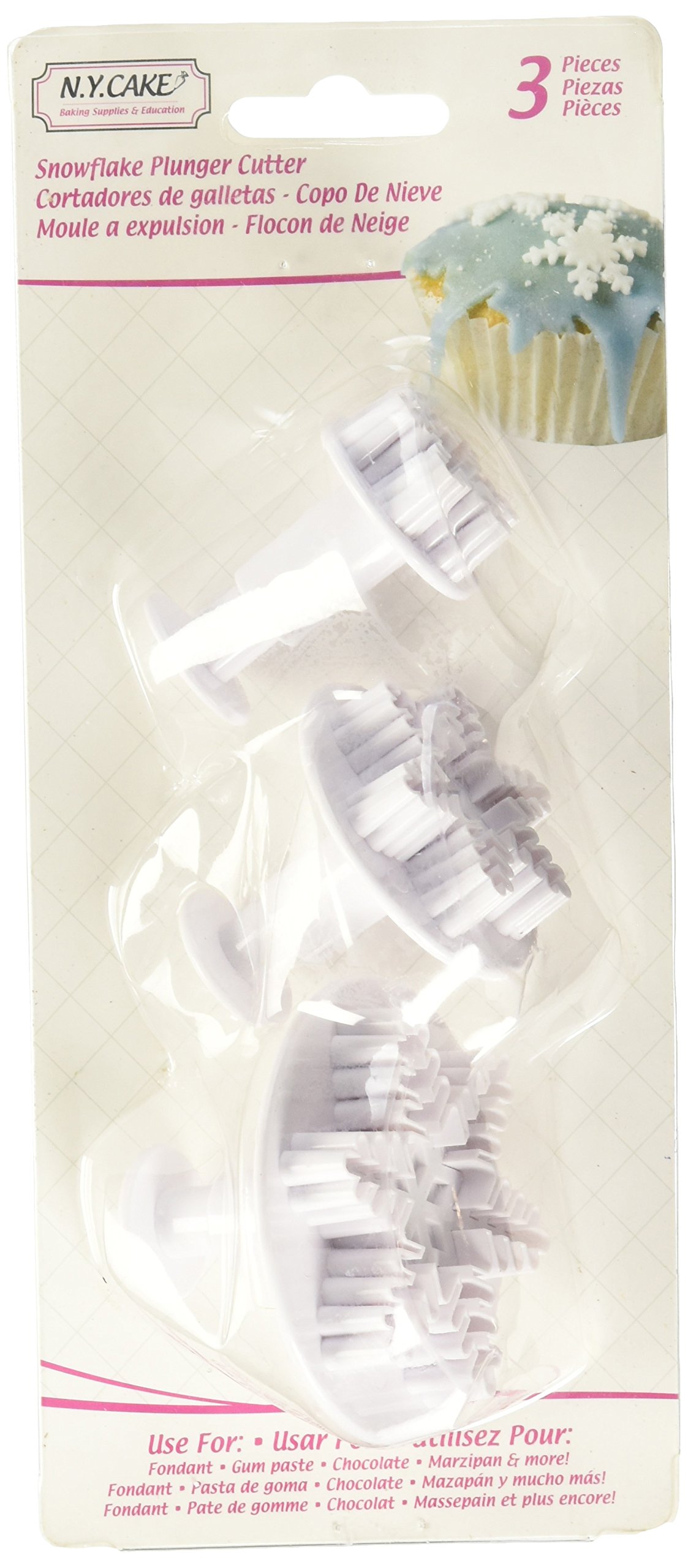 NY Cake Craft Supplies, Set of 3 Snowflake Sizes: 1 Inch, 1 1/2 and 2 1/4 Inch, white