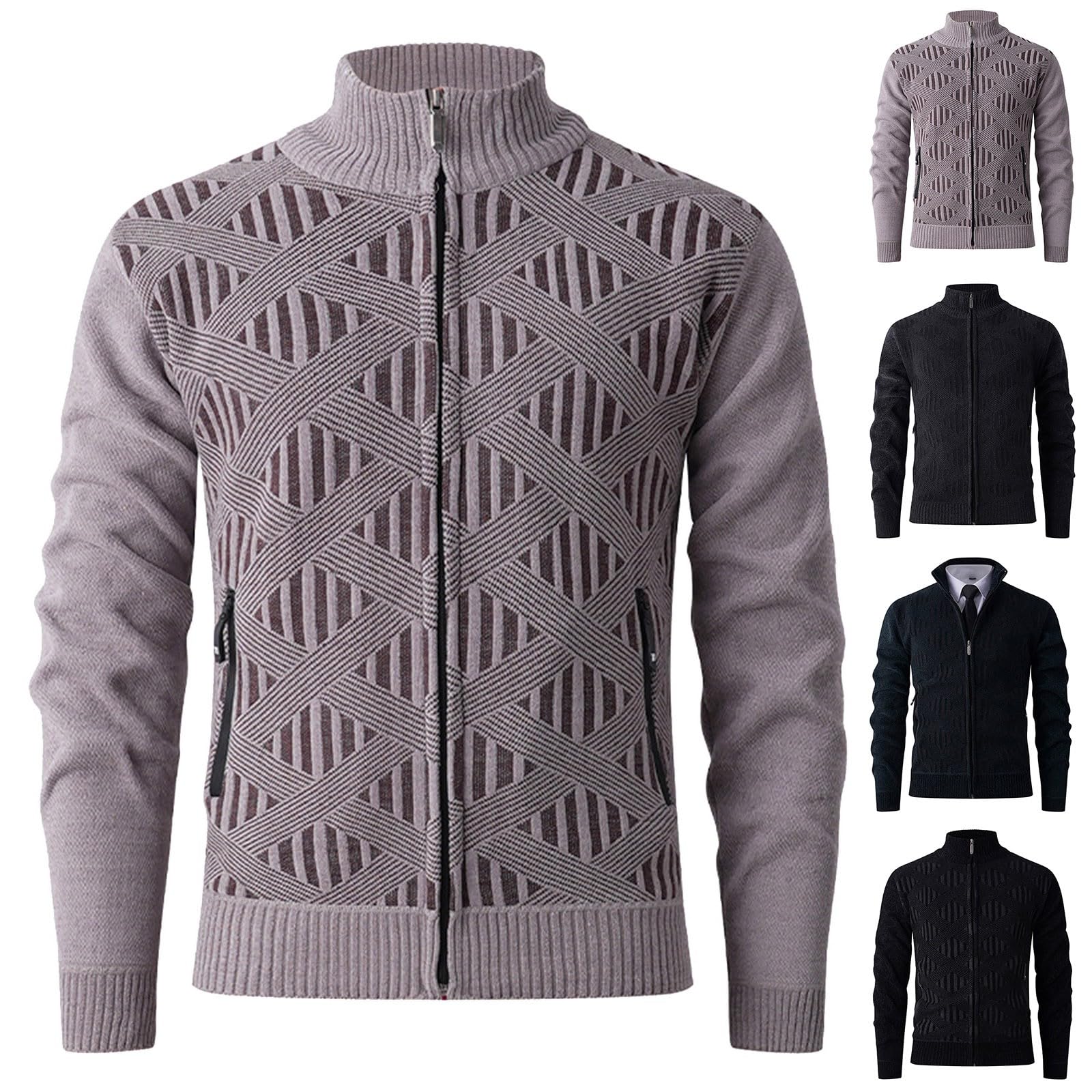 Cardigan Pullover Uomo Zip Intera Foderato Iana Caldo Cappotto Pullover Tasche