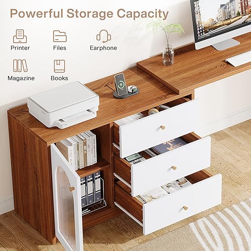 Miniatura 7 de Tribesigns Escritorio para computadora en forma de L con cajones, moderno escritorio de esquina para oficina en casa con gabinete de almacenamiento