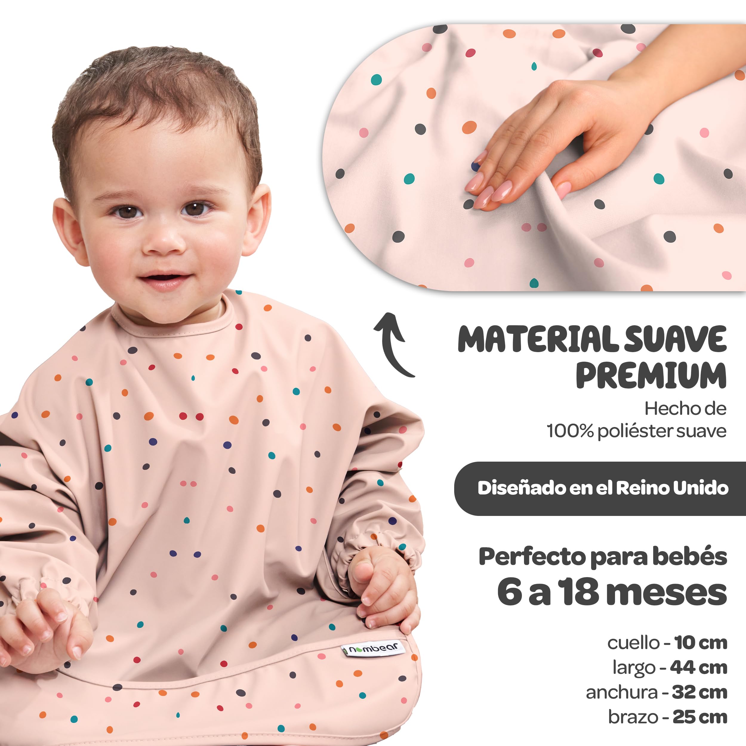 Nombear Baberos Bebé Impermeables con Mangas - Babero con Mangas Impermeable para BLW, desde 6 Meses, Fácil de Limpiar y de Secado Rápido