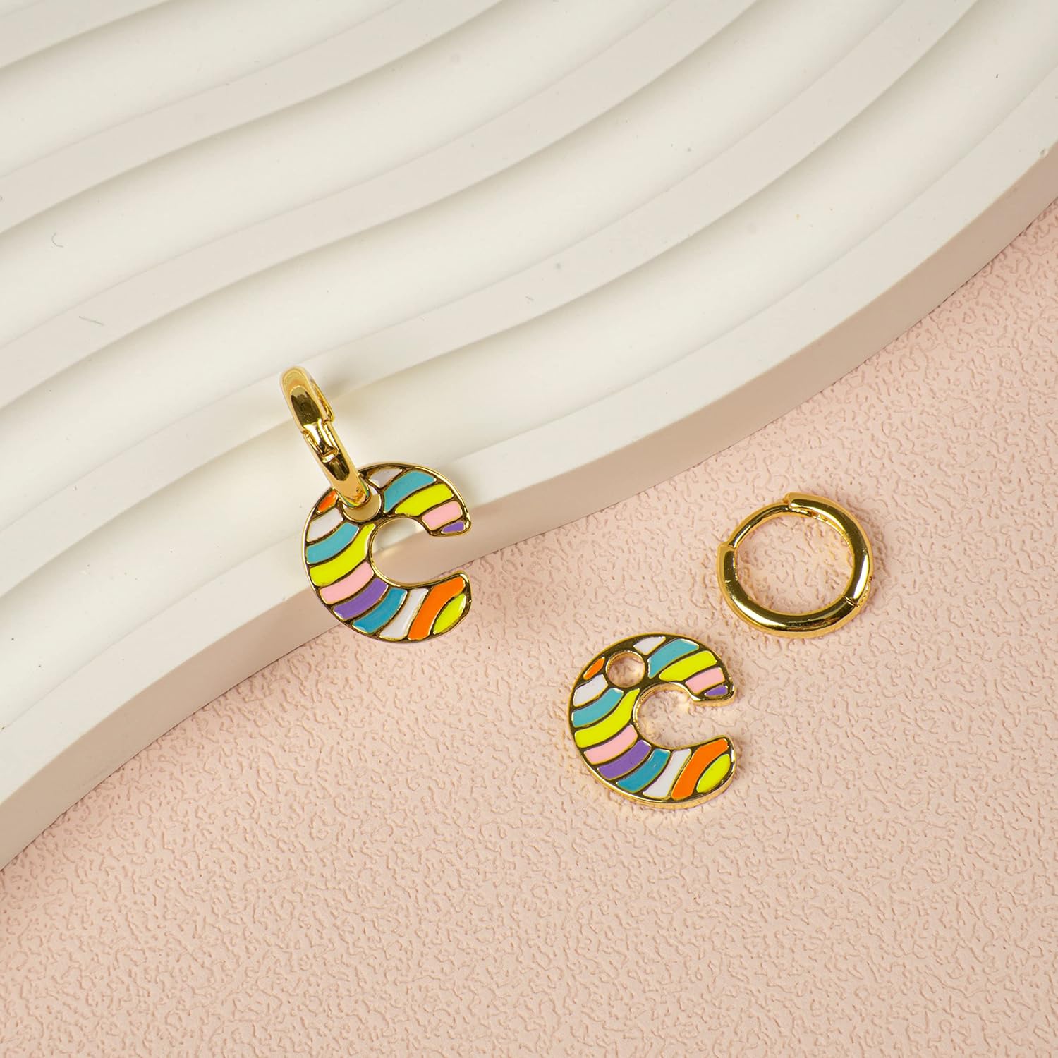 Initial Stud Earrings for Women 18K Gold Plated Enamel Color Huggie Hoop Earrings Personalized A-Z Loop Charm Earrings Jewelry for Women - Image 4