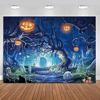 Vinyl 9x6ft Spooky Night Photo Background Pumpkin Lantern Photography Backdrop for Horror Halloween Party Photoshoot Decor Banner