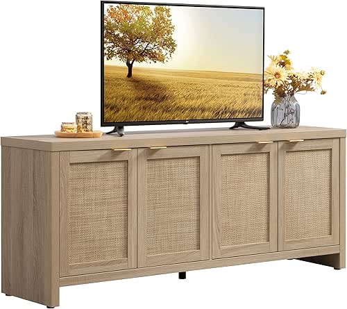 SICOTAS TV Stand for Living Room Boho Entertainment Center for