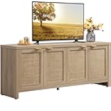 SICOTAS TV Stand for Living Room Boho Entertainment Center for Bedroom with 4 Rattan Cabinets Farmhouse Television Stands with Storage Large Media Console Table for TVs up to 45 50 55 60 65 Inch