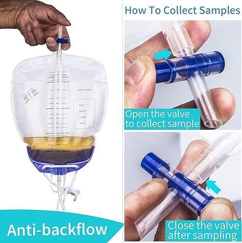 Miniatura 4 de 10 paquetes de bolsas de drenaje de 50.7 fl oz con bolsa de drenaje urinario antirreflujo a prueba de fugas  bolsa de recolección de orina con tubo