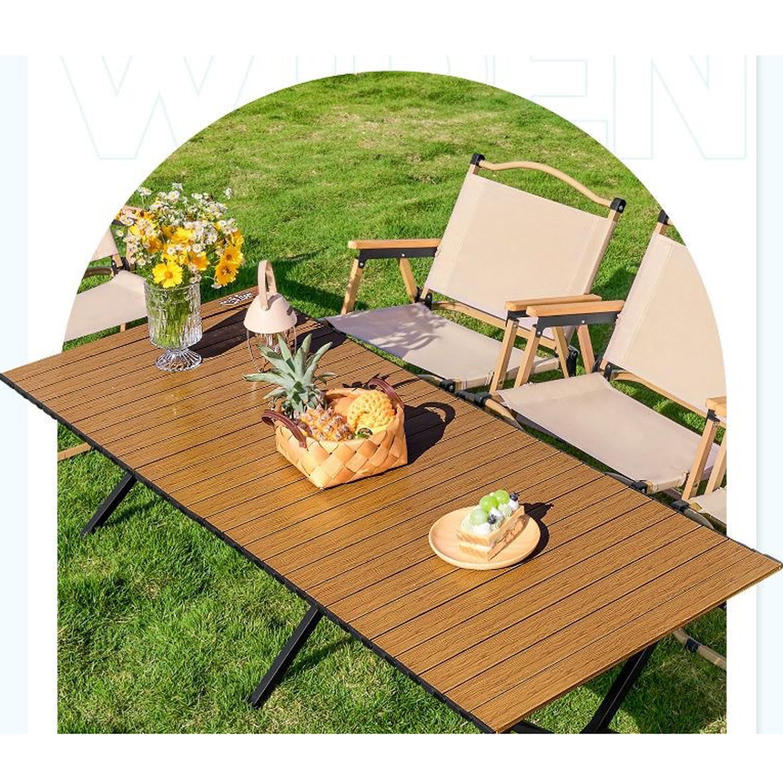 Mesa Plegable para Acampar con Rollo de Huevo,Madera Grano de Carbono Rollo de Huevo de Acero Pequeña & Ultra-Ligera ,Mesa de Playa portátil con Bolsa de Almacenamiento,Ideal para Exteriores,Barbacoa