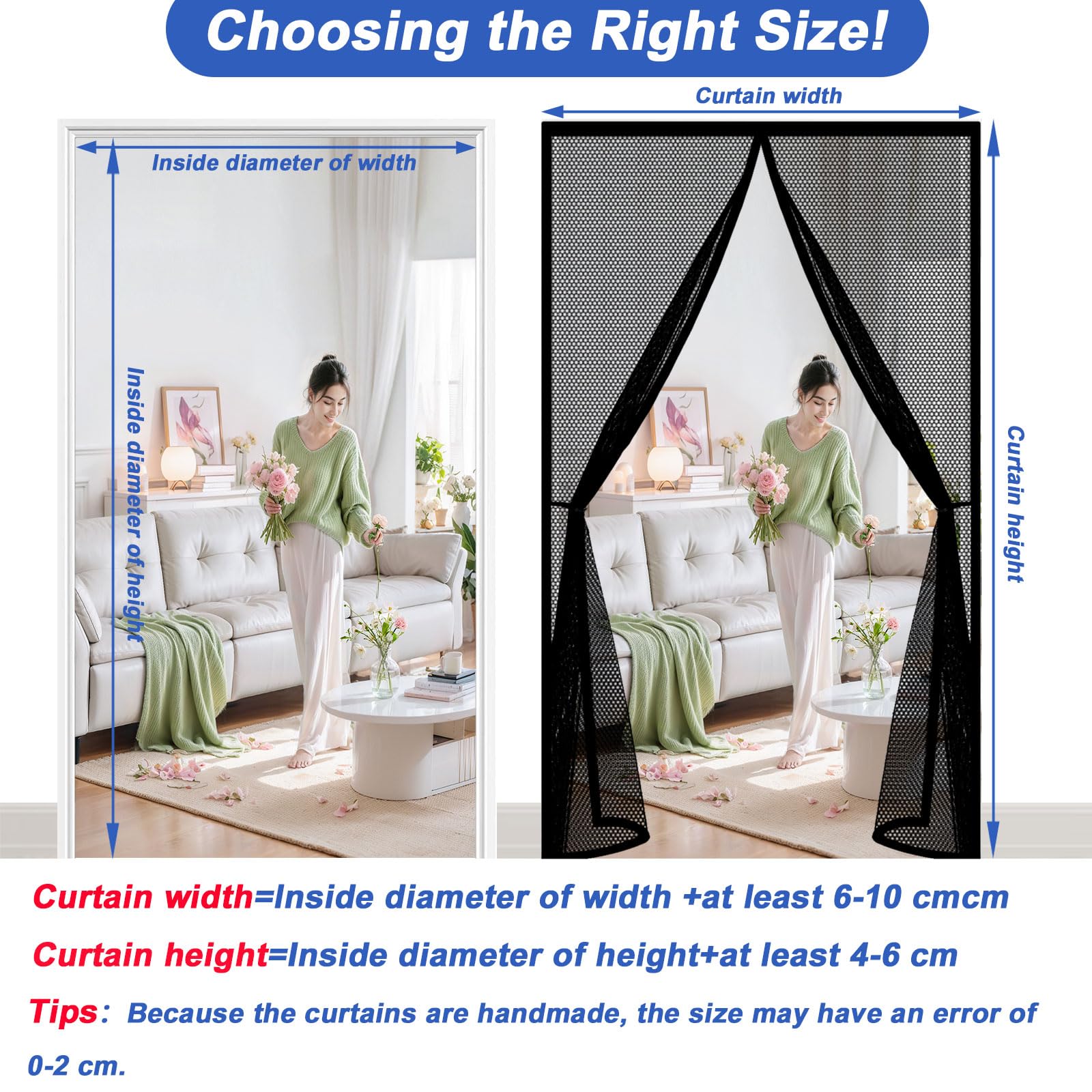 Zanzariera Magnetica per Porta 170 x 270 cm Rete Fine Anti Zanzarem, Facile da Installare Zanzariera Tenda Magnetica per Porte Finestre Balcone Soggiorno, Nero