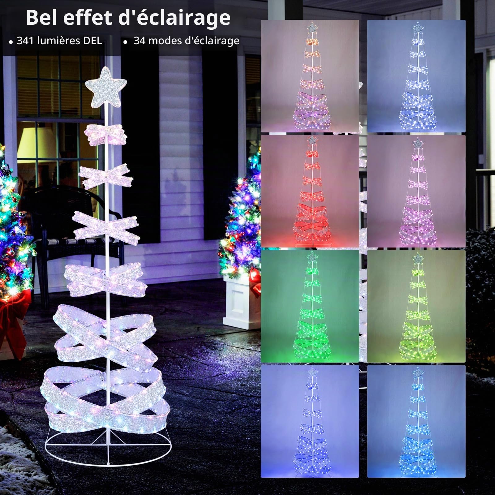 GOPLUS Sapin de Noël Lumineux 210CM Spirale pré-illuminé, Arbre Artificiel LED Blanc avec 341 lumières, 34 Modes d'Eclairage, Décoration de Noël en Intérieur et Extérieur
