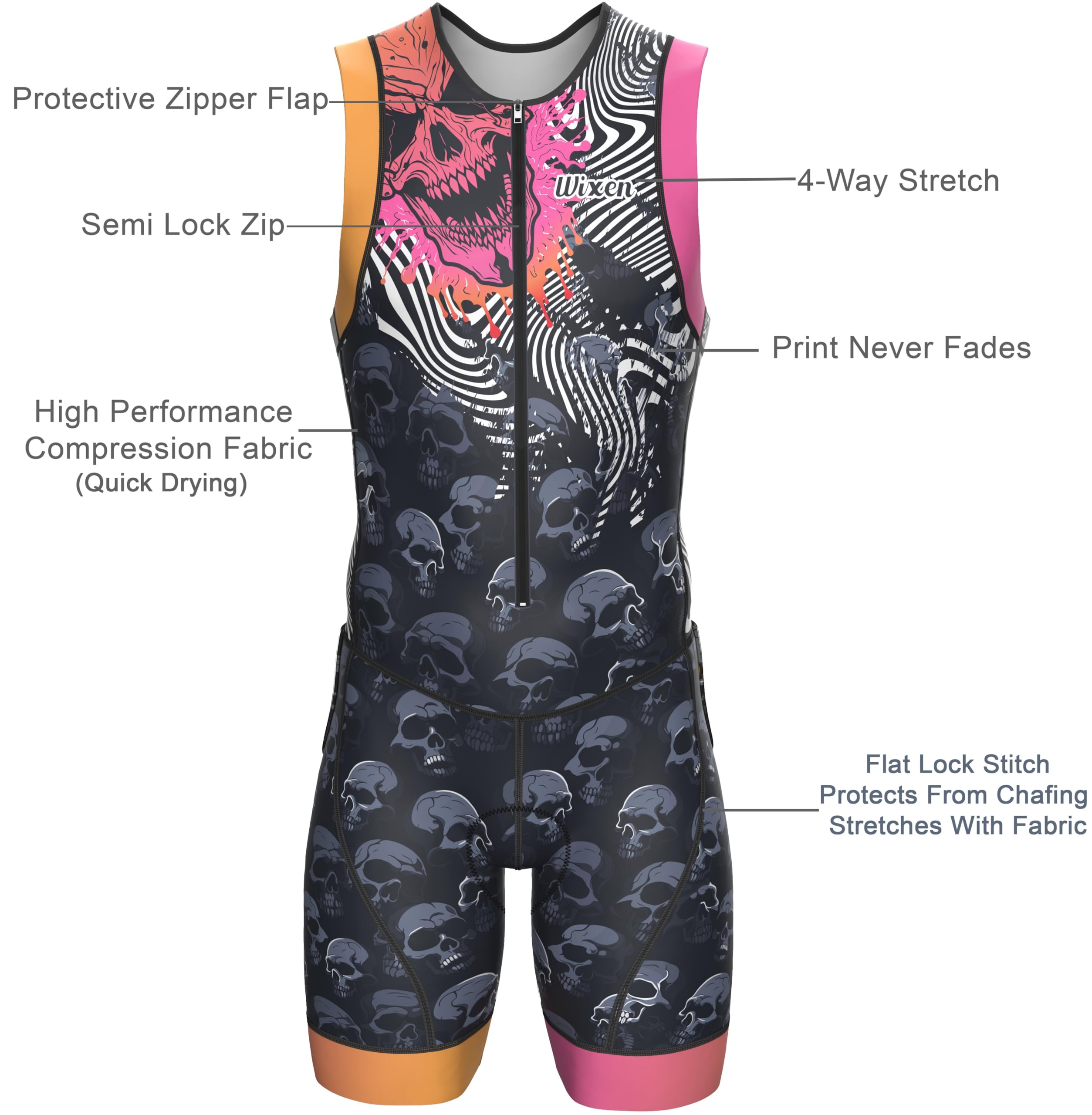 Wixen Triathlon-Anzug für Herren, atmungsaktiver und gepolsterter Tri-Anzug zum Schwimmen, Radfahren und Laufen, Renntags-Ausrüstung für Triathleten