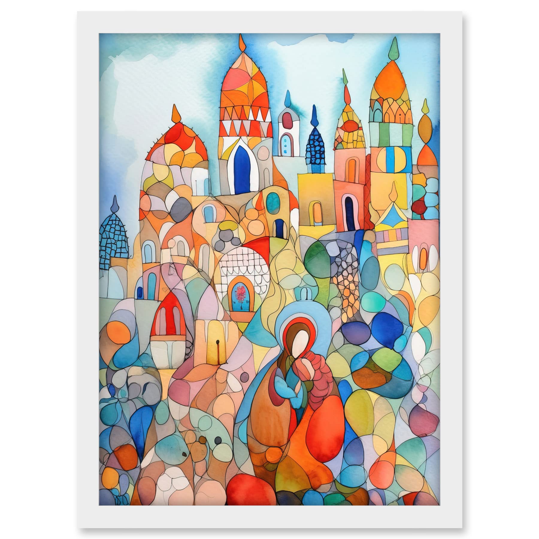 Artery8 Abstract Moroccan Cityscape Folk Art Artwork Framed A3 Wall Art Print